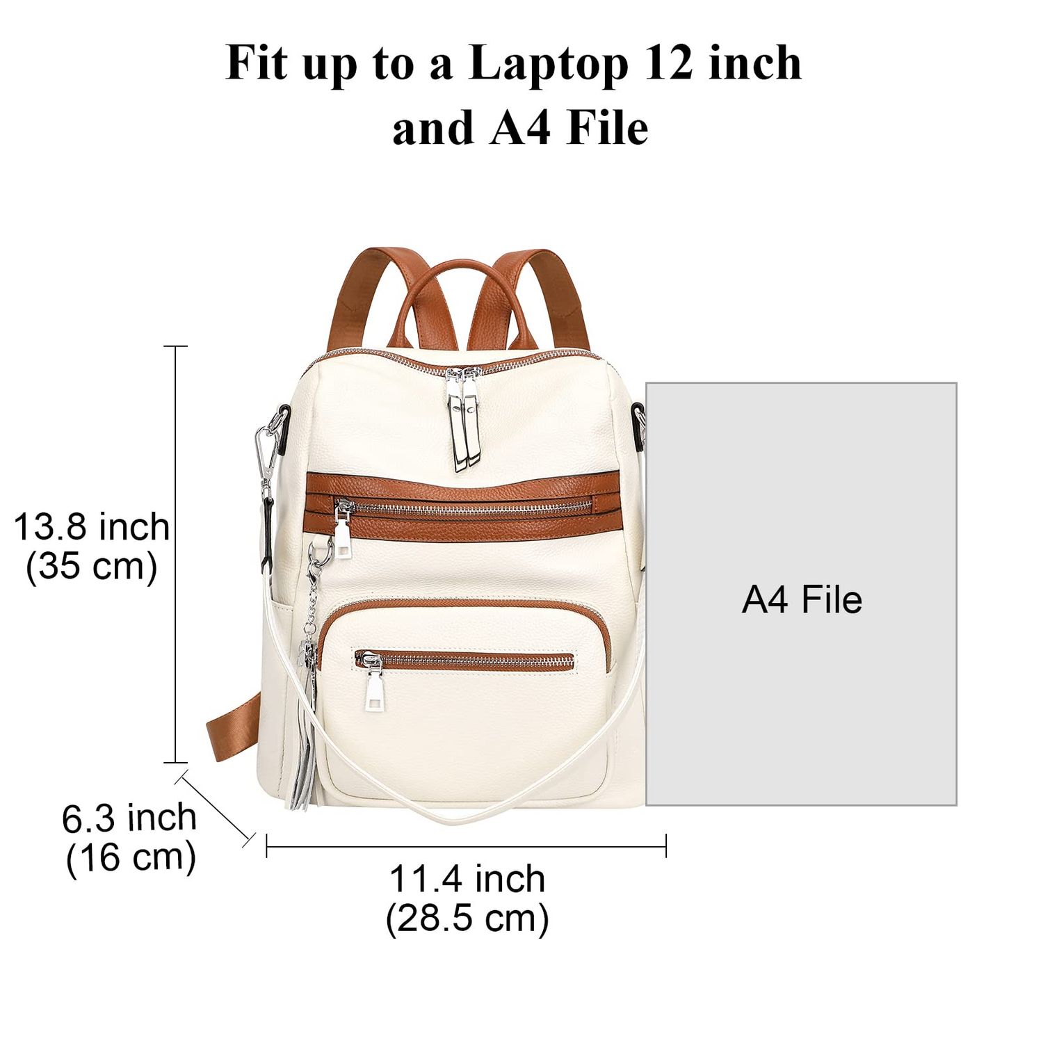 ALTOSY Genuine Leather Backpack Purse for Women Large Shoulder Bag With Laptop Compartment Multiple Pockets (S106 Beige/Brown)