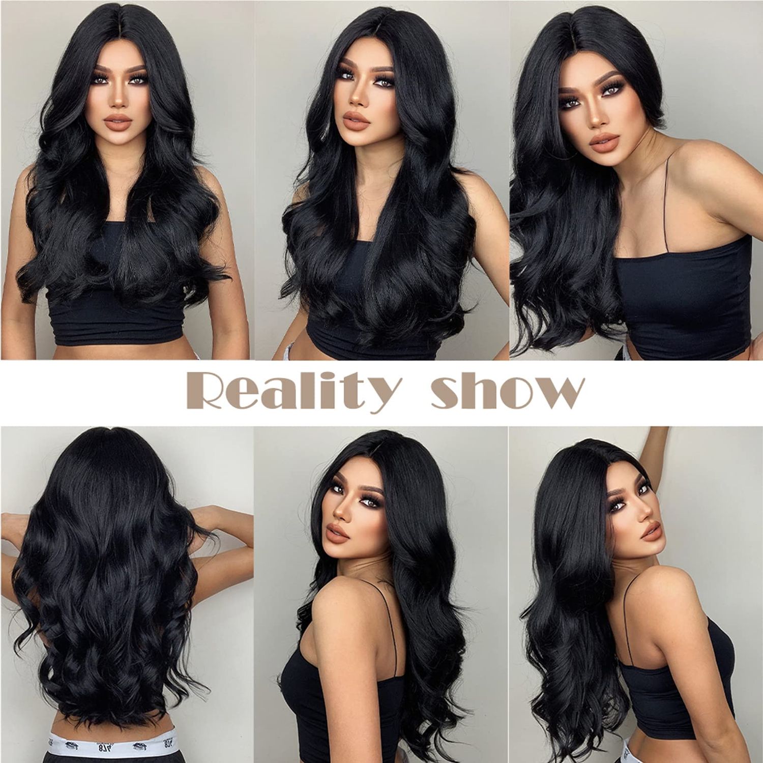 PATTNIUM Black Wig for Women Long Wavy Black Wigs Black Hair Wigs Long Curly Middle Part Black Wigs Heat Resistant Synthetic Wig (Black)