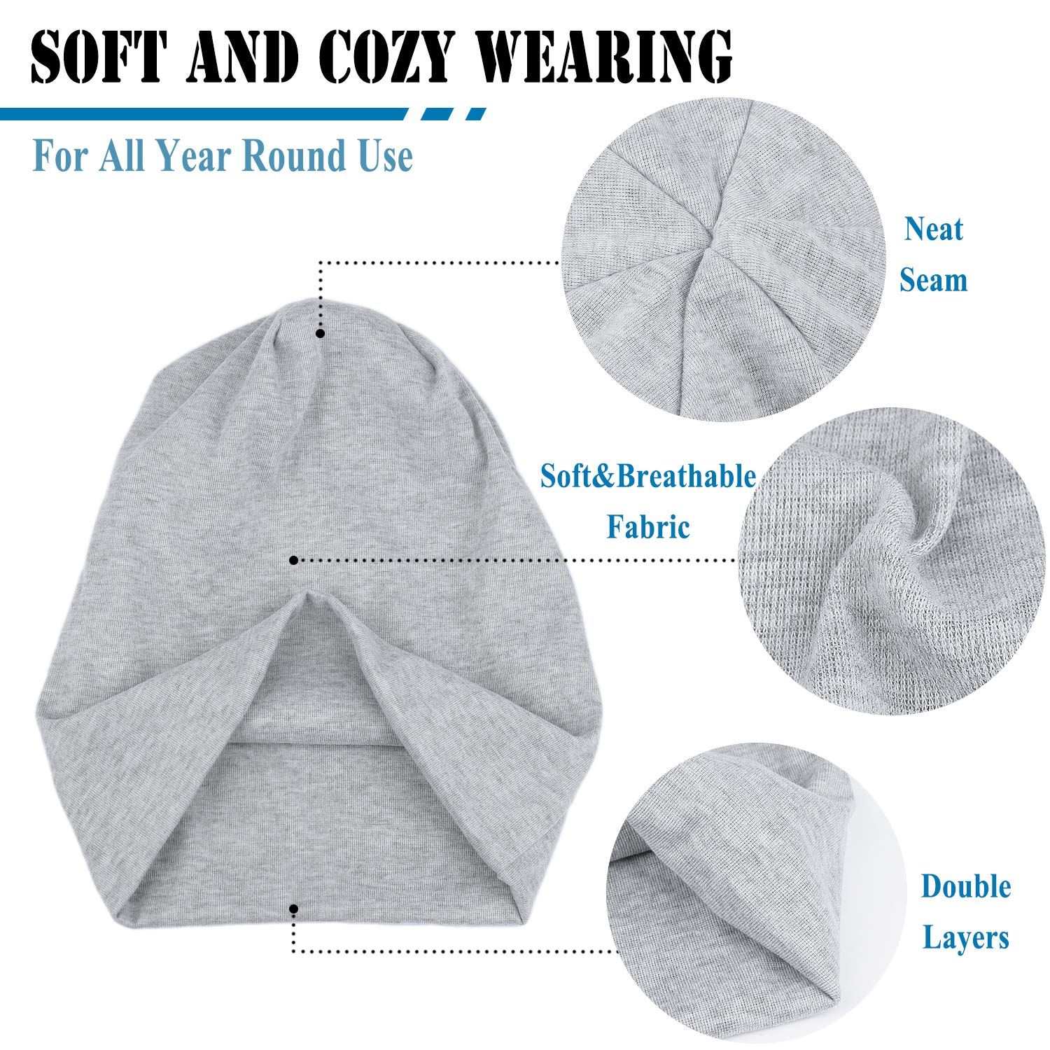 ELLEWIN Cotton Slouchy Beanie Hats Chemo Cap for Men Women Soft Lightweight Running Adult Beanie Hats