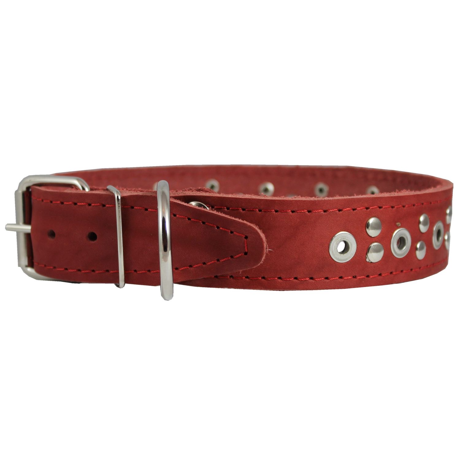 Genuine Leather Studded Dog Collar 22"x1" Red Fits 15"-19.5" Neck