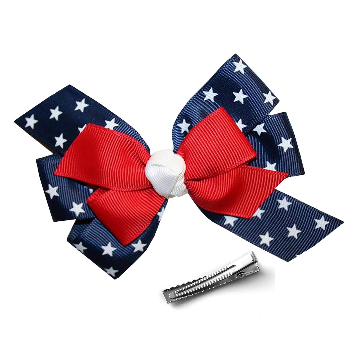 WD2U 4.5" Girls Red White Blue Star Spangled Patriotic Hair Bow on Alligator Clip