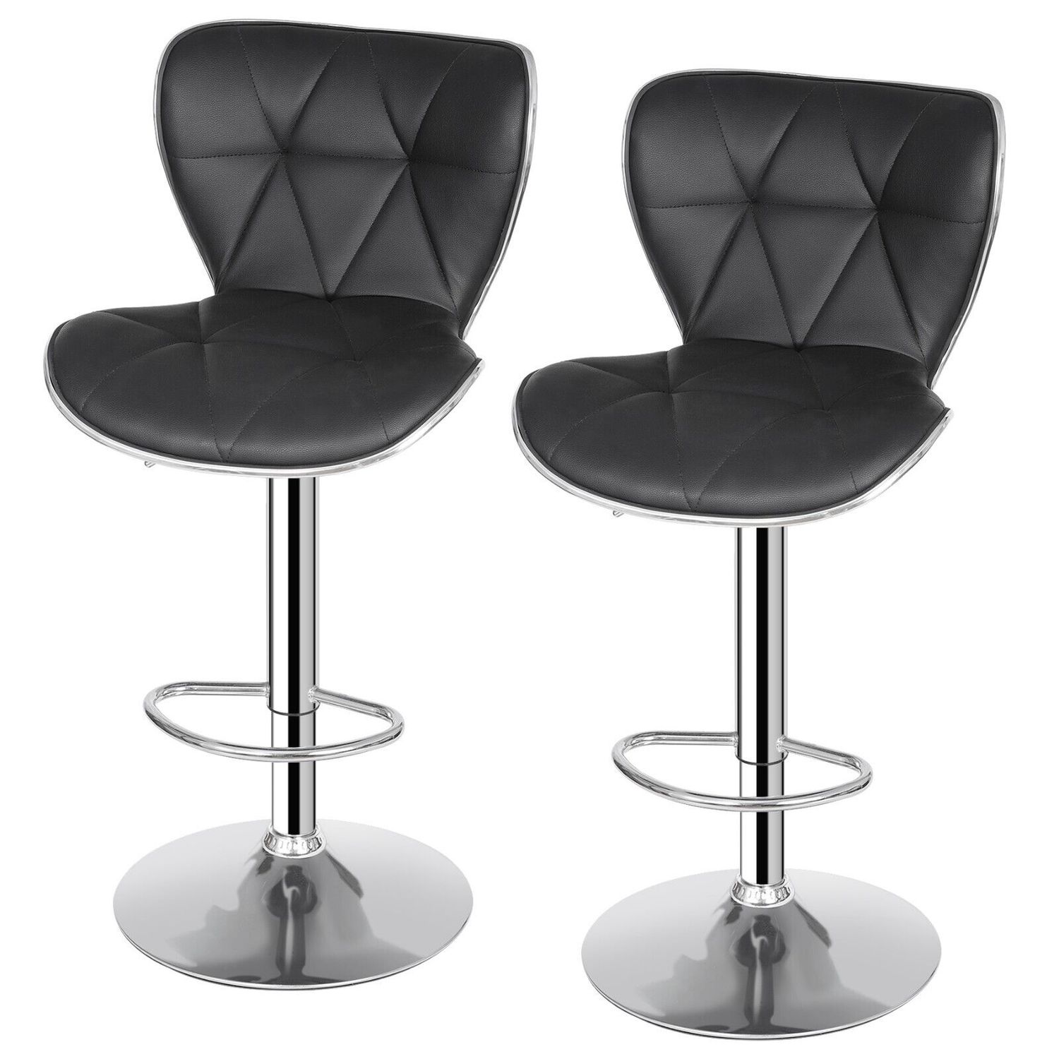 Set of 4 Black Bar Stools w/Shell Back PU Leather Back Adjustable Swivel Stools