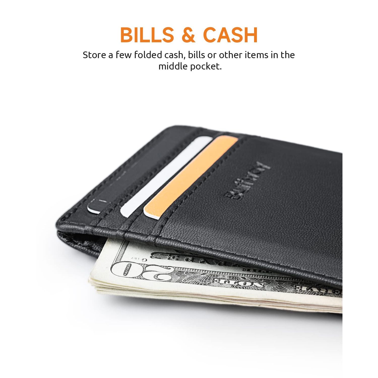 Buffway Mens Slim Wallet, Minimalist Thin Front Pocket Leather Credit Card Holder with RFID Blocking for Work Travel - Boston Black