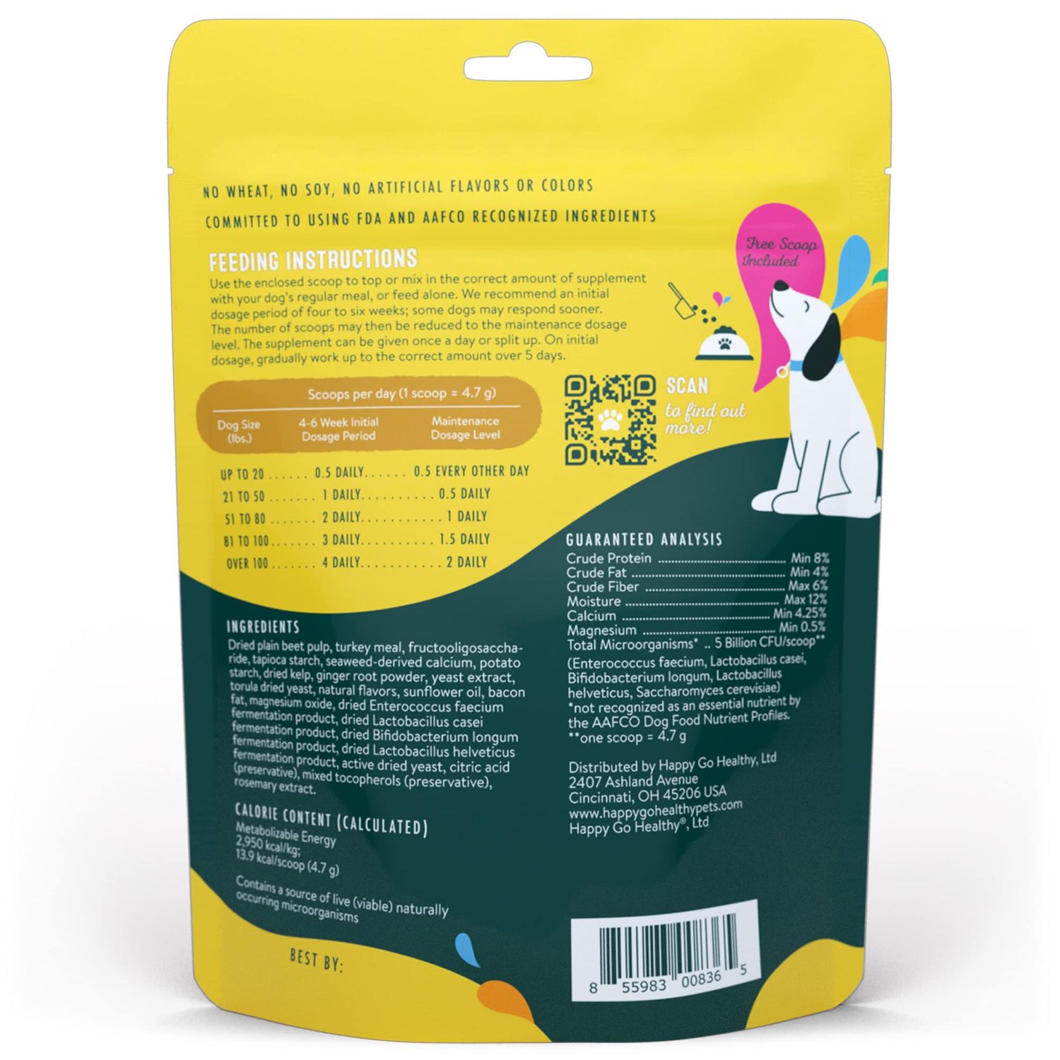 Happy Go Healthy Dog Gut Health Probiotics Supplement | Improves Digestive Health and Immune System Support for Dogs and Puppies | All Natural Ingredients Tasty Kibble Dog Food Topper | 21 Count Pack