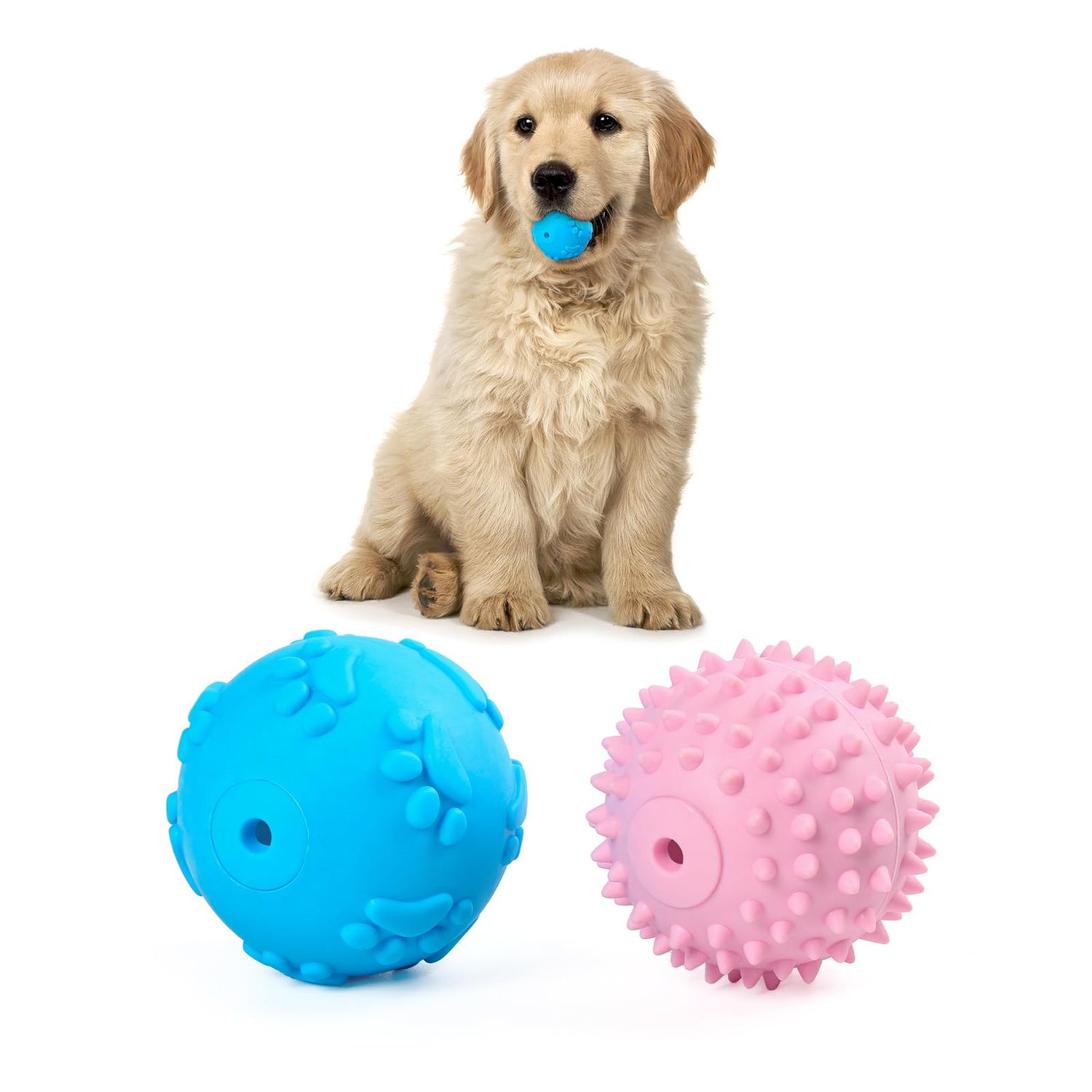 Bestdoggo Puppy Ball Small Dog Toys - 2 PCS Squeaky Dog Toys, Blue Giggle Ball Dog Toy for Puppies, Pink Puppy Teething Chew Toys, Interactive Dog Toys for Small Dog, Small Dog Fetch Ball for Boredom