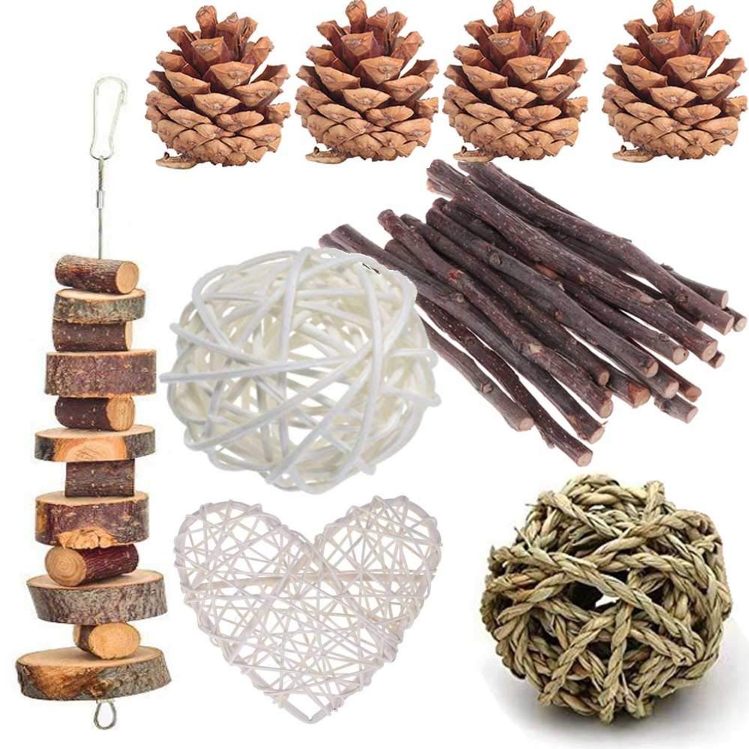 Rabbit Chew Toys, Pet Bunny Tooth Chew Toys Organic Natural Apple Wood Grass Cake Ideal for Bunny, Chinchilla, Guinea Pigs, Hamsters Teeth Grinding, Bird Exercise Molar (13PCS)
