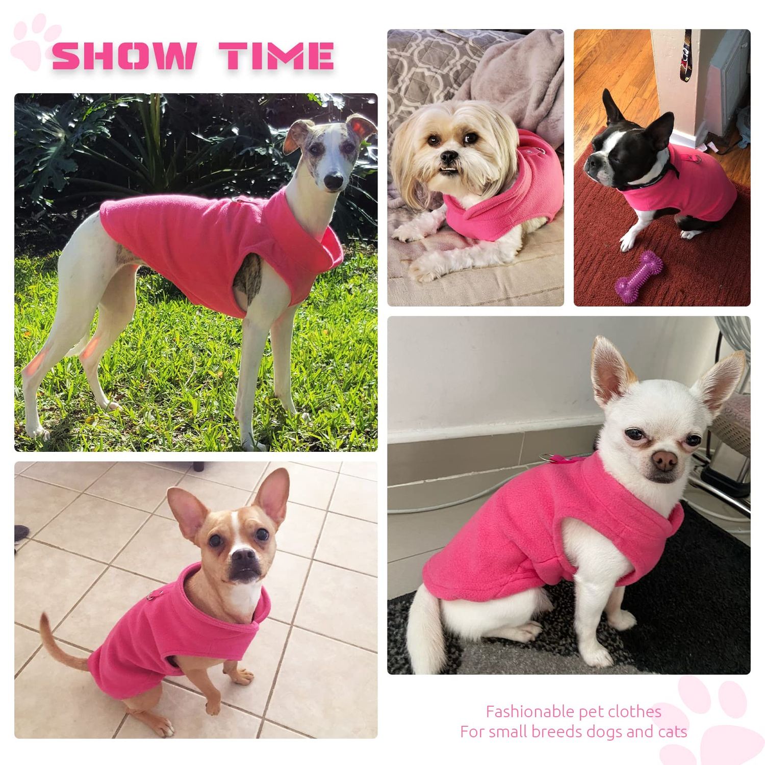 PETCARE Small Dog Sweater Cat Fleece Vest Soft Dog Jacket with Leash O-Ring Fall Winter Warm Pet Pullover Coat Puppy Clothes for Small Dogs Cats Chihuahua Apparel Shih Tzu Costume, Hot Pink