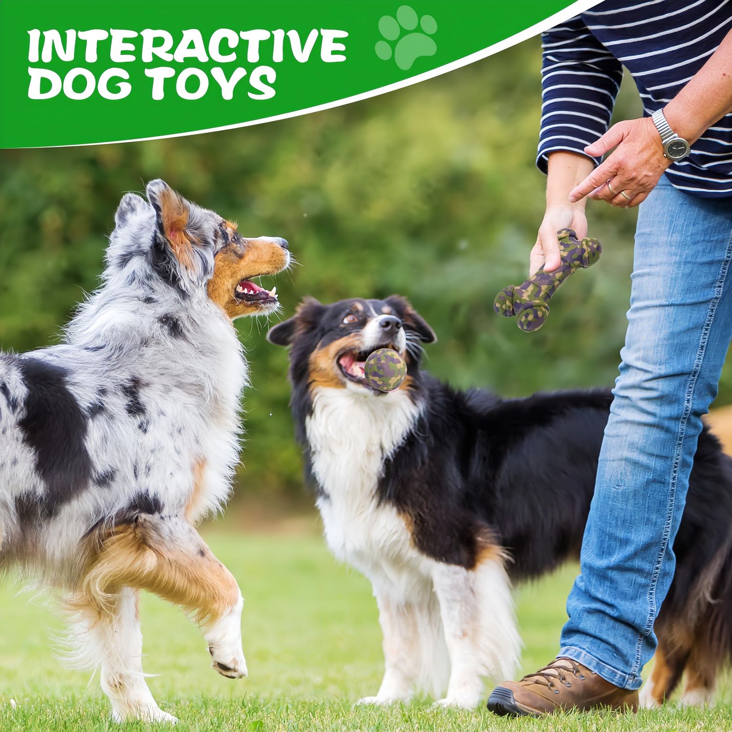 TOONOVEL Dog Interactive Toys 2 Pack, Dog Bone Chew Toys, Dog Balls, Tooth Cleaning Toys, Natural Herbal Infused Chew Toy for Dogs with Destructive Behavior, Anxiety, and Restlessness