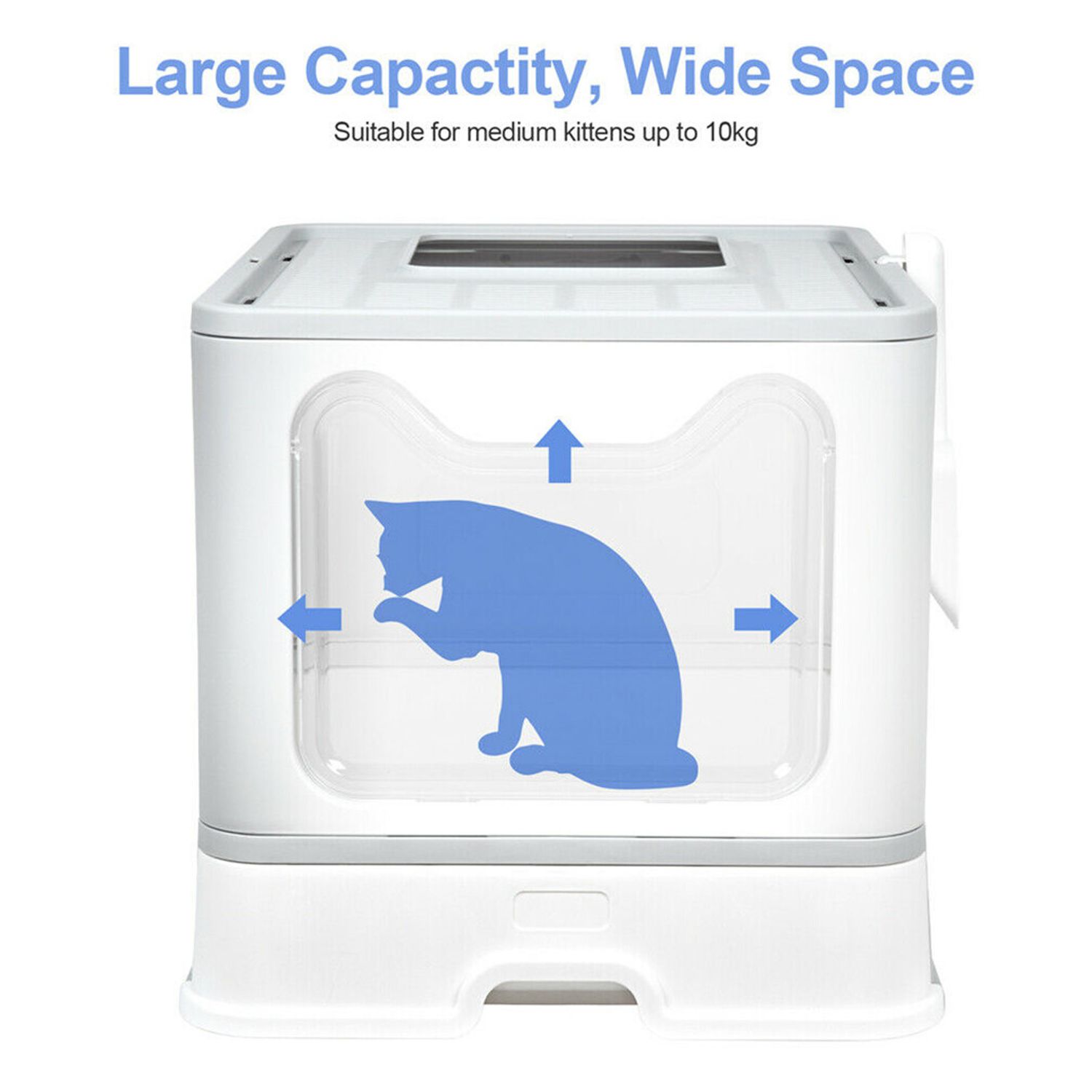 Foldable Cat Litter Box w/ Scoop & Drawer Tray Large Space Cat Litter Enclosure