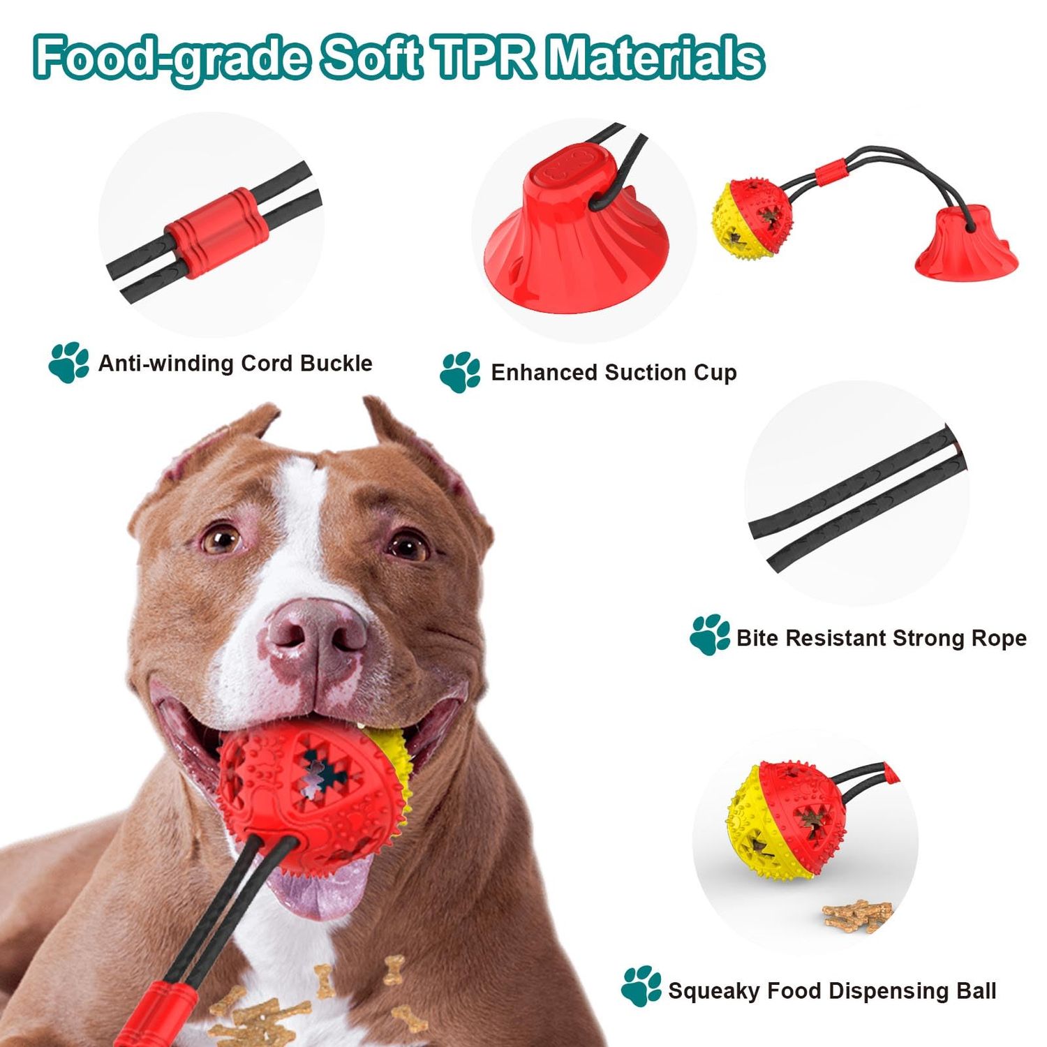 Jenilily Dog Toys Chew for Aggressive Chewers Rope Ball Suction Cup Tug of War Game Puppy Training Puzzle Toy Treats Teething Boredom Pet Food Dispensing Features