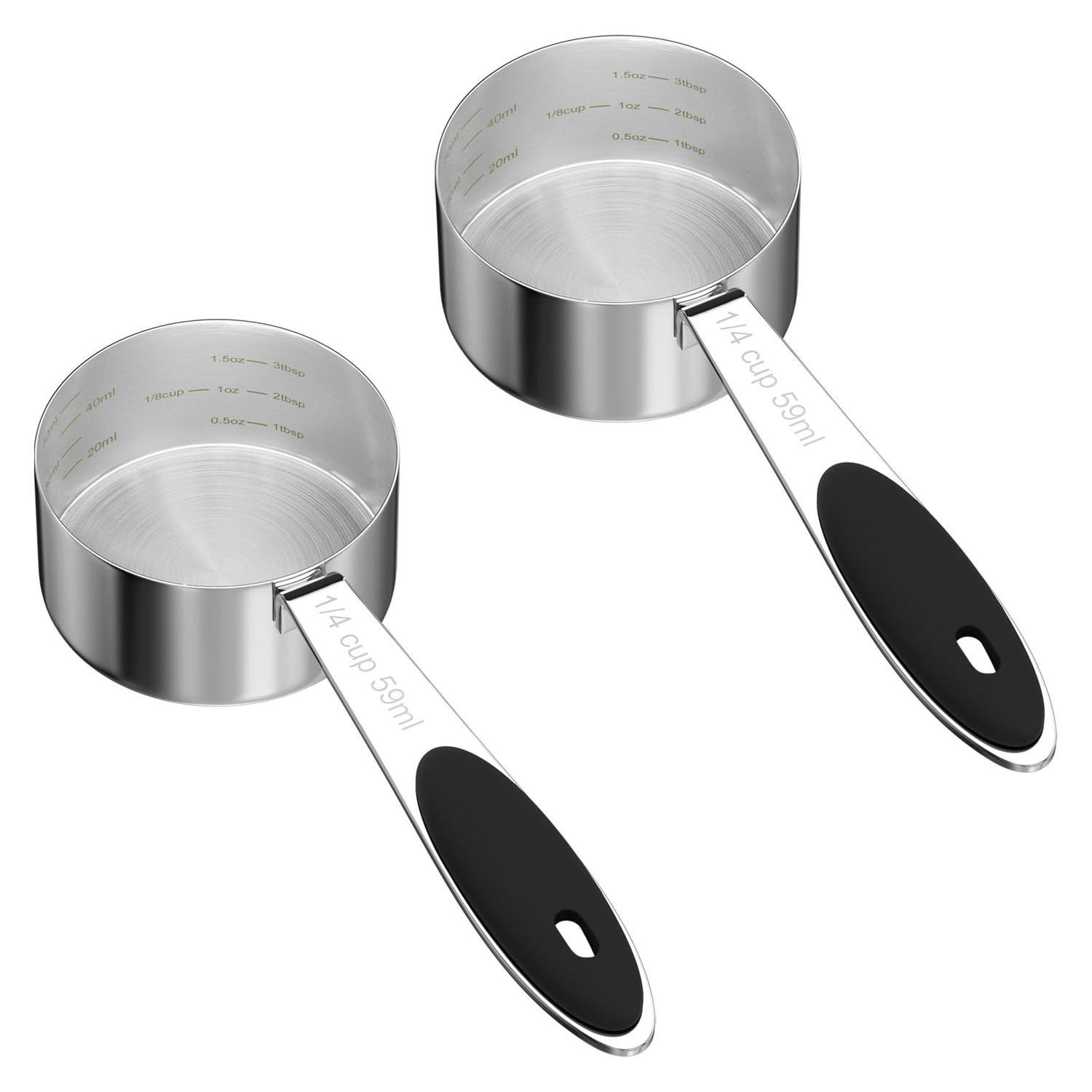 LEIFENY 2PCS 1/4CUP(59ml) Dog Cat Food Scoop, Stainless Steel Measuring Cup, Metal Pet Scooper with Inner Precision Scale Measurement