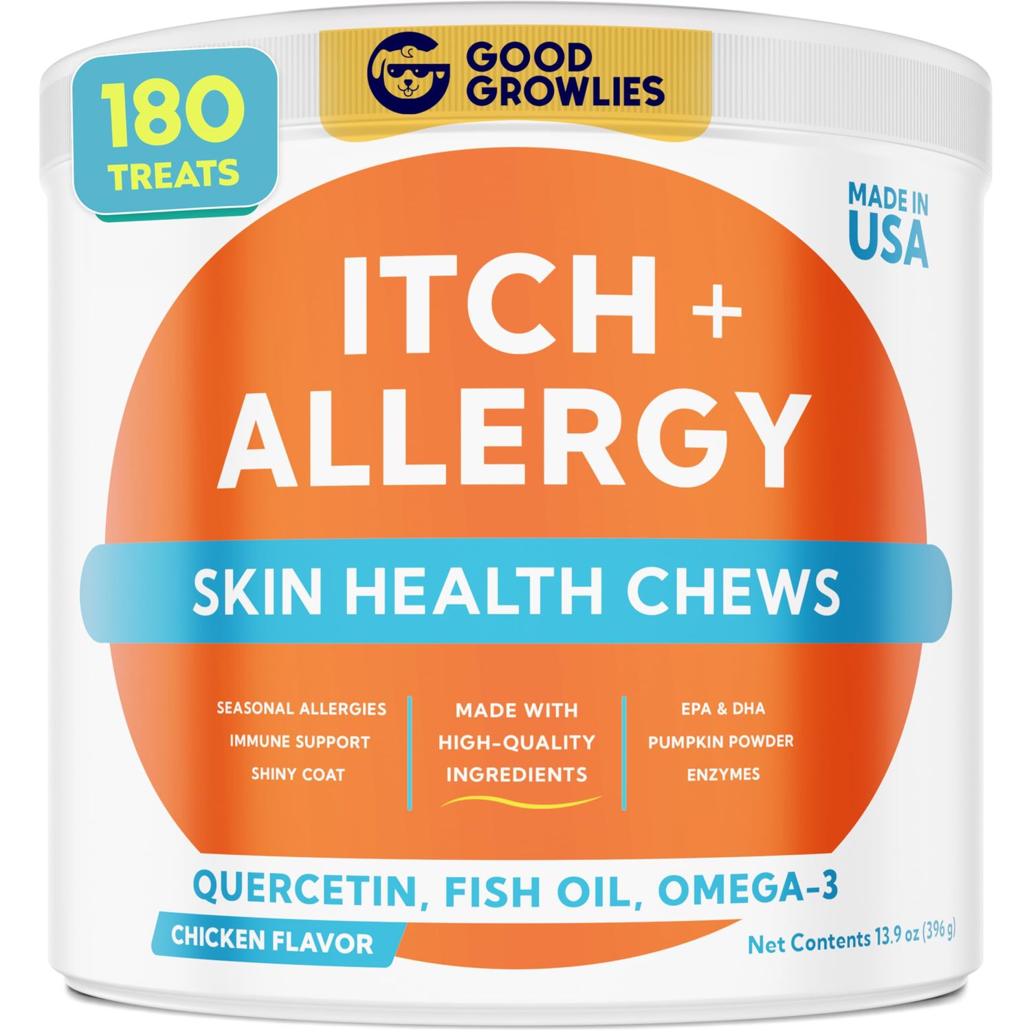 Dog Allergy Relief Chews — Anti-Itch Skin & Coat Supplement: No Fillers, Just Flavor - Dry Itchy Skin Relief Treatment w/Omega 3 Fish Oil - Itching&Paw Licking - Hot Spots - Made in USA - 180Ct