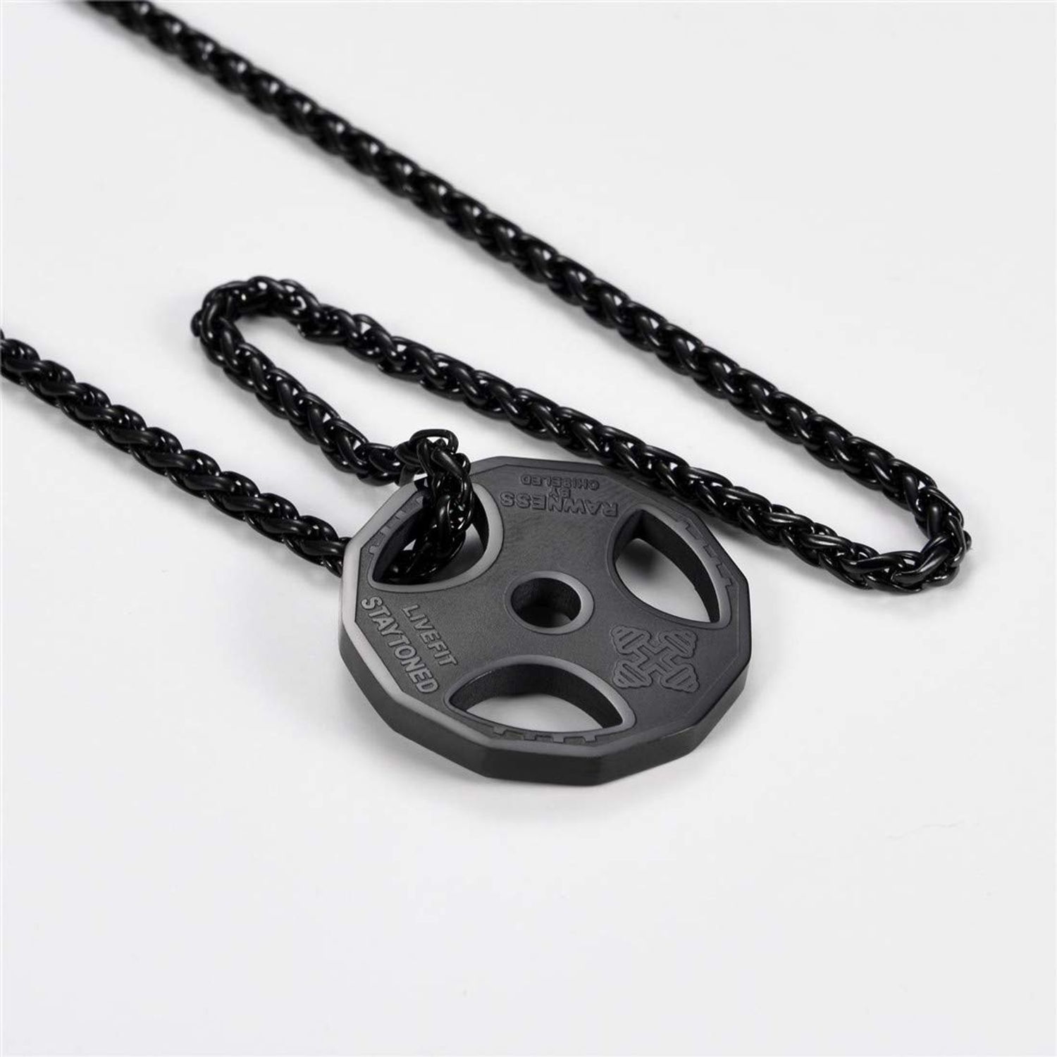 U7 Men Fitness Dumbbell Necklace Stainless Steel Black Gun Plated Weight Plate Barbell Chain Pendant Necklace