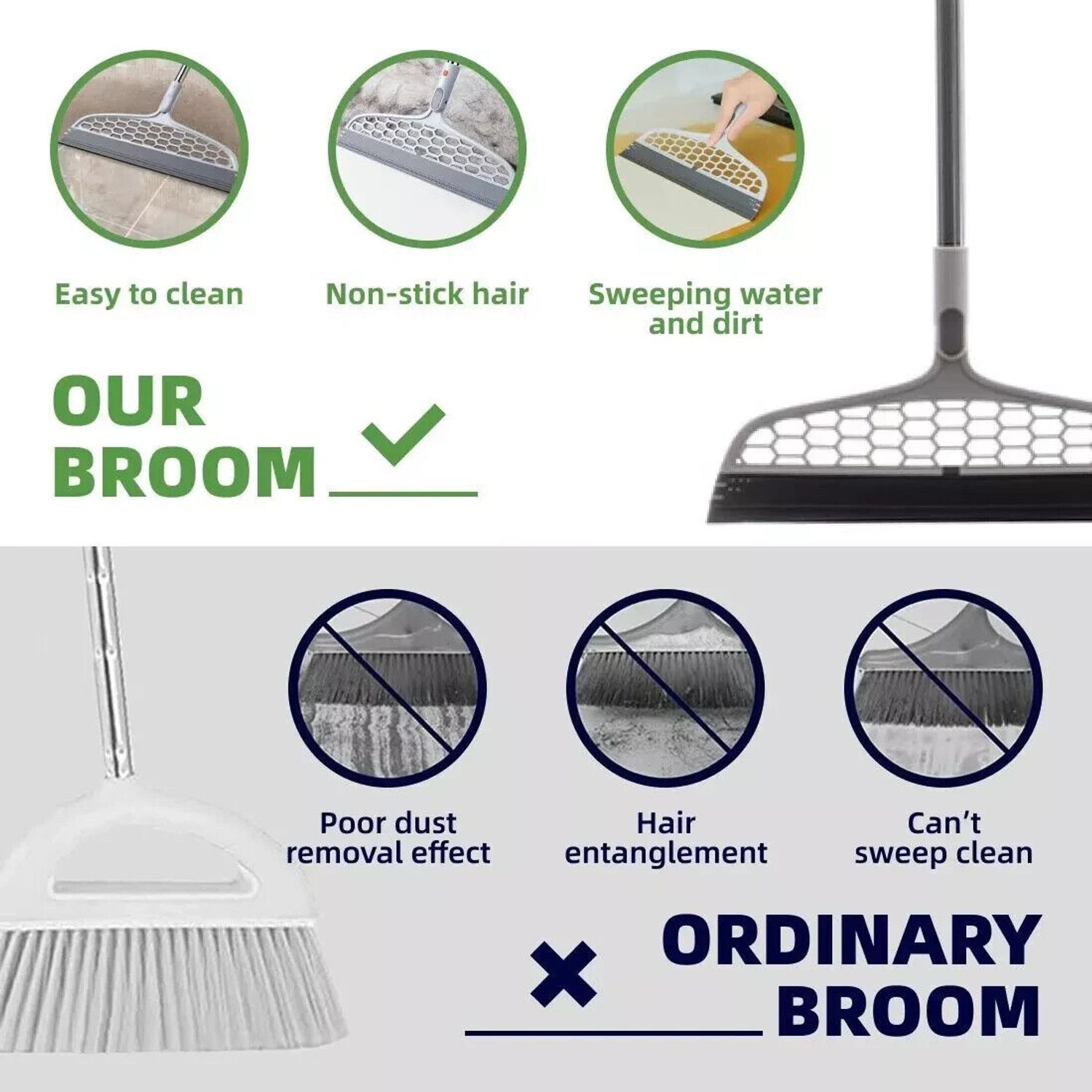 2-In-1 Magic Broom Floor Cleaning Silicone Squeegee Rotatable Pet Hair Remover