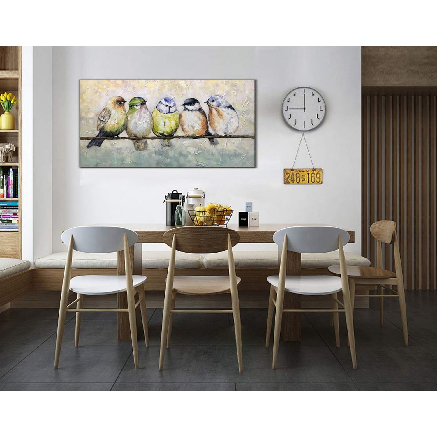 V-inspire Paintings，24x48 Inch Hand Painted Abstract Animal Canvas Art Bird Oil Painting Modern Home Decor for Wall Canvas Living room bedroom dining room Decoration Wood Inside Framed Ready to Hang