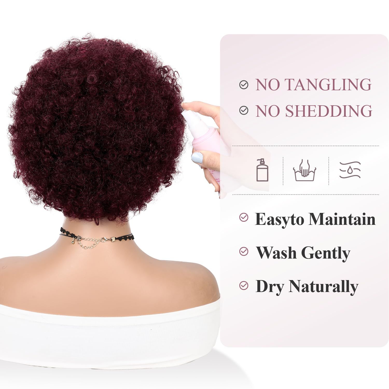 WIGER Short Afro Curly Wigs Human Hair for Black Women Afro Kinky Curly Wigs 99J Short Curly Afro Wigs None Lace for African American Lady for Daily