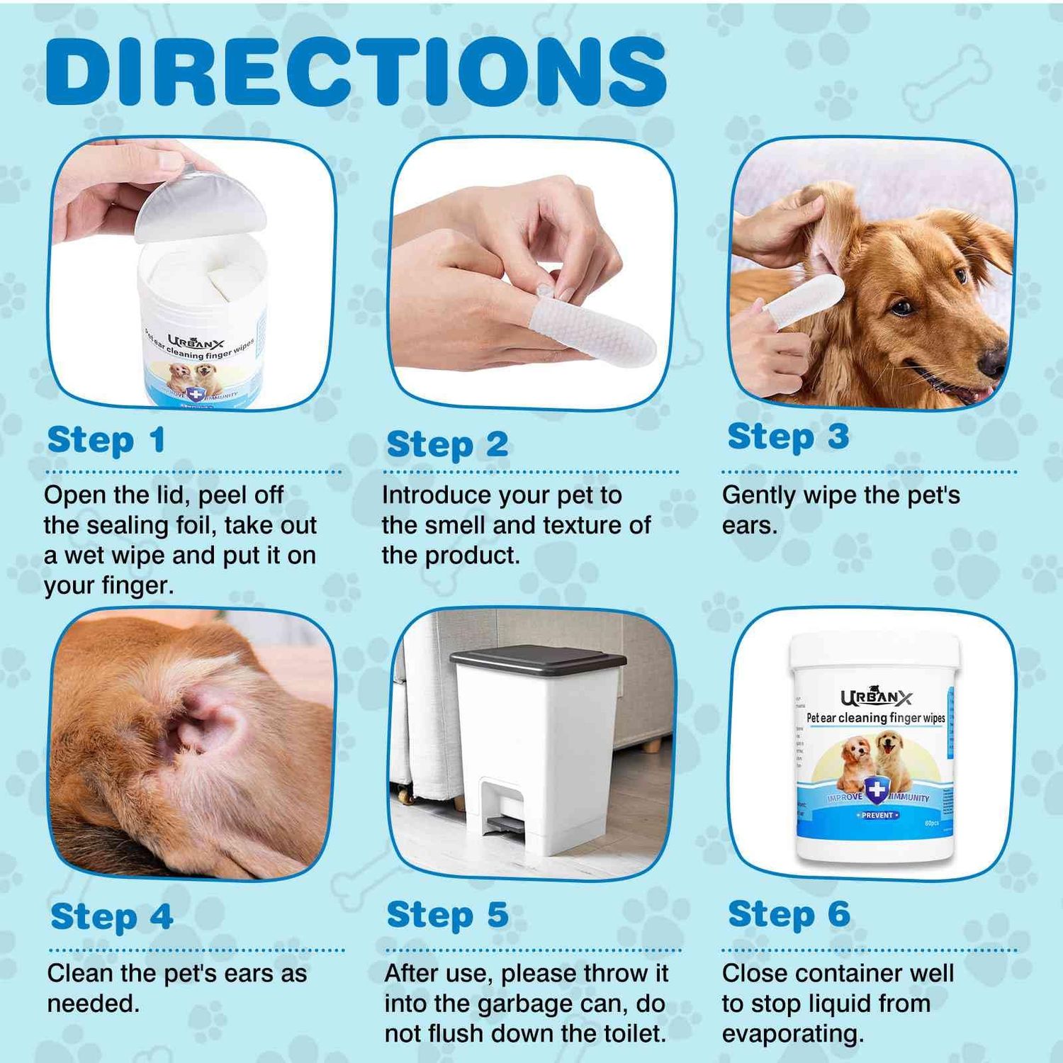 UrbanX PET Ear Finger Wipes for Irish Water Spaniel and Other Sporting Dogs Ear Cleaner, Ear Wipes for Dogs - Remove Ear Wax - Soothes & Deodorizes, Relieves Ear - 50 Count