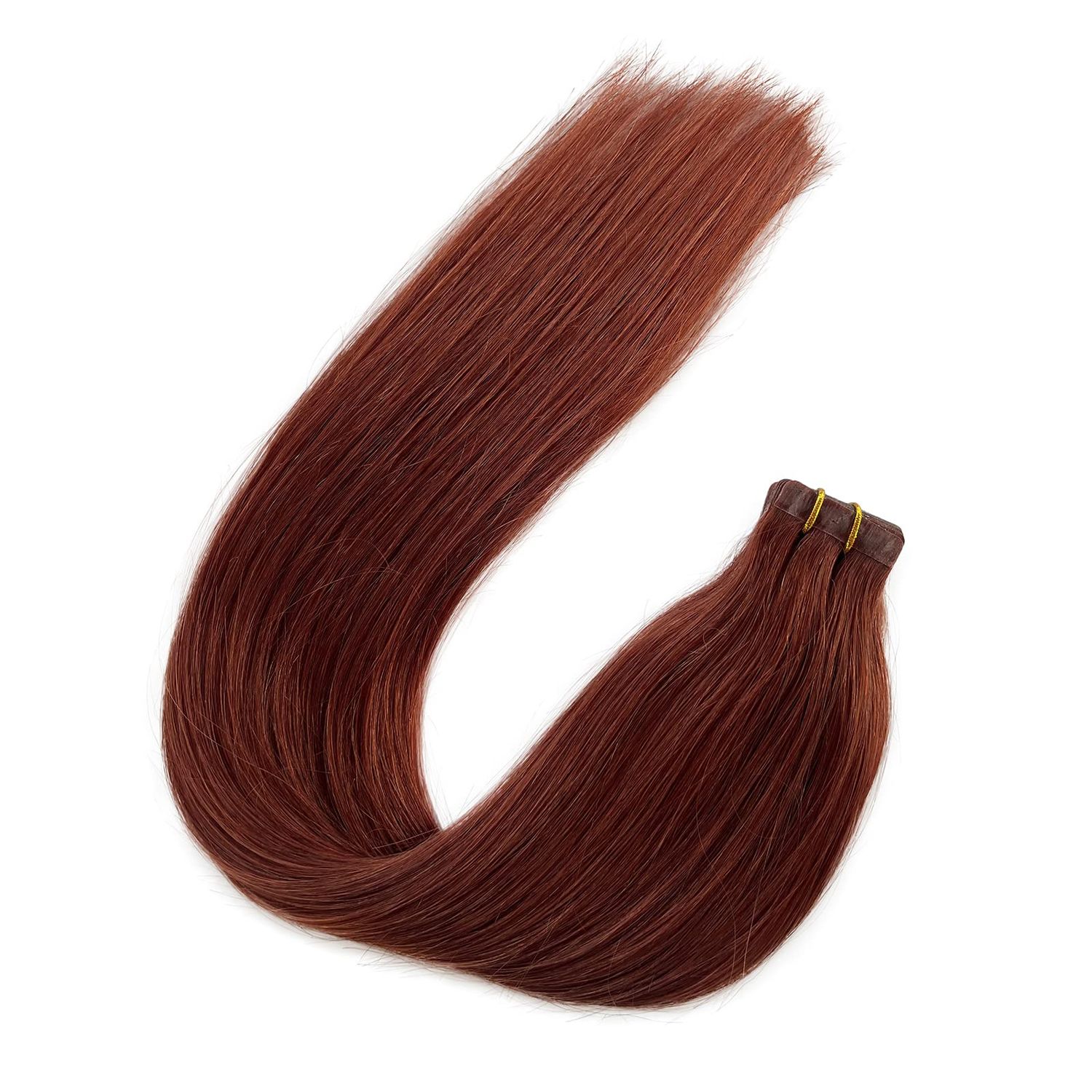 Munx Real Hair Extension Dark Auburn Tape in Human Hair Extension 18inch 20pcs 40g Tape in Remy Silky Straight Natural Hair Extensions