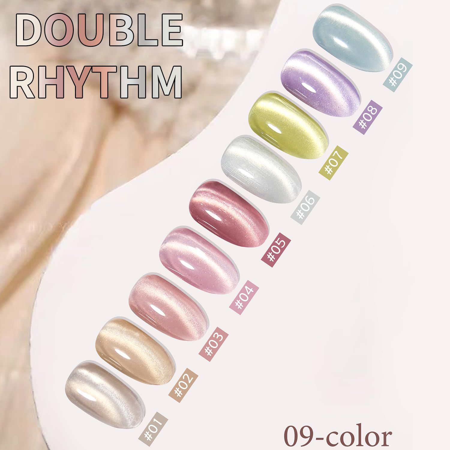 Gsnagole Silk Cat Eye Gel Nail Polish Set Of 9 Colors Ceramic Moonlight Glitter Reflective Shimmer White Orange Green Blue Purple Red Jelly Magnetic French Gel Polish Kit (Full Set Of 9 Colors)