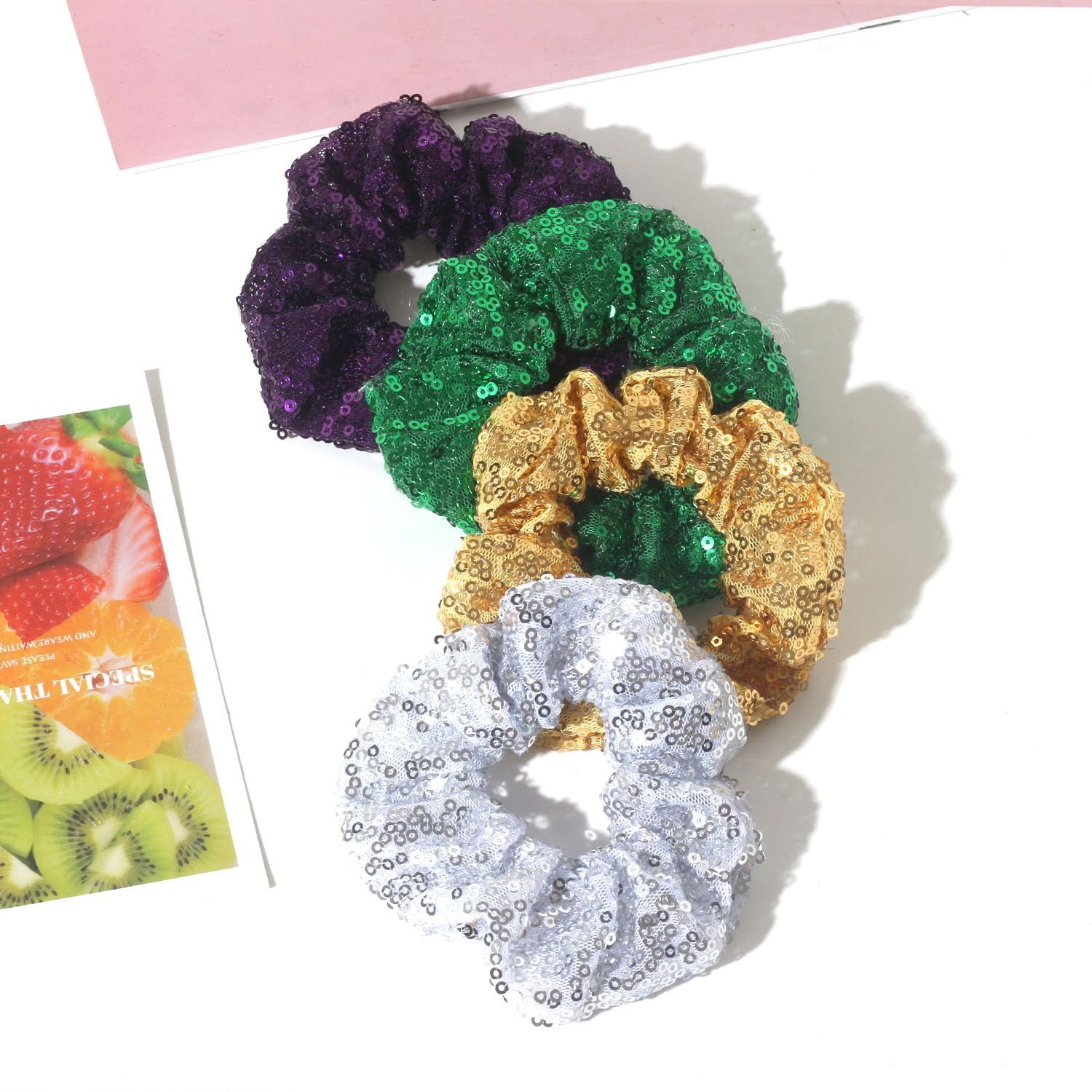 12 Pcs Gold Sequin Scrunchies Bridesmaid Scrunchies Elastics Ponytail Holders Hair Wrist Ties Bands Cloth Scrunchies for Show Gym Dance Party Club Girl Women