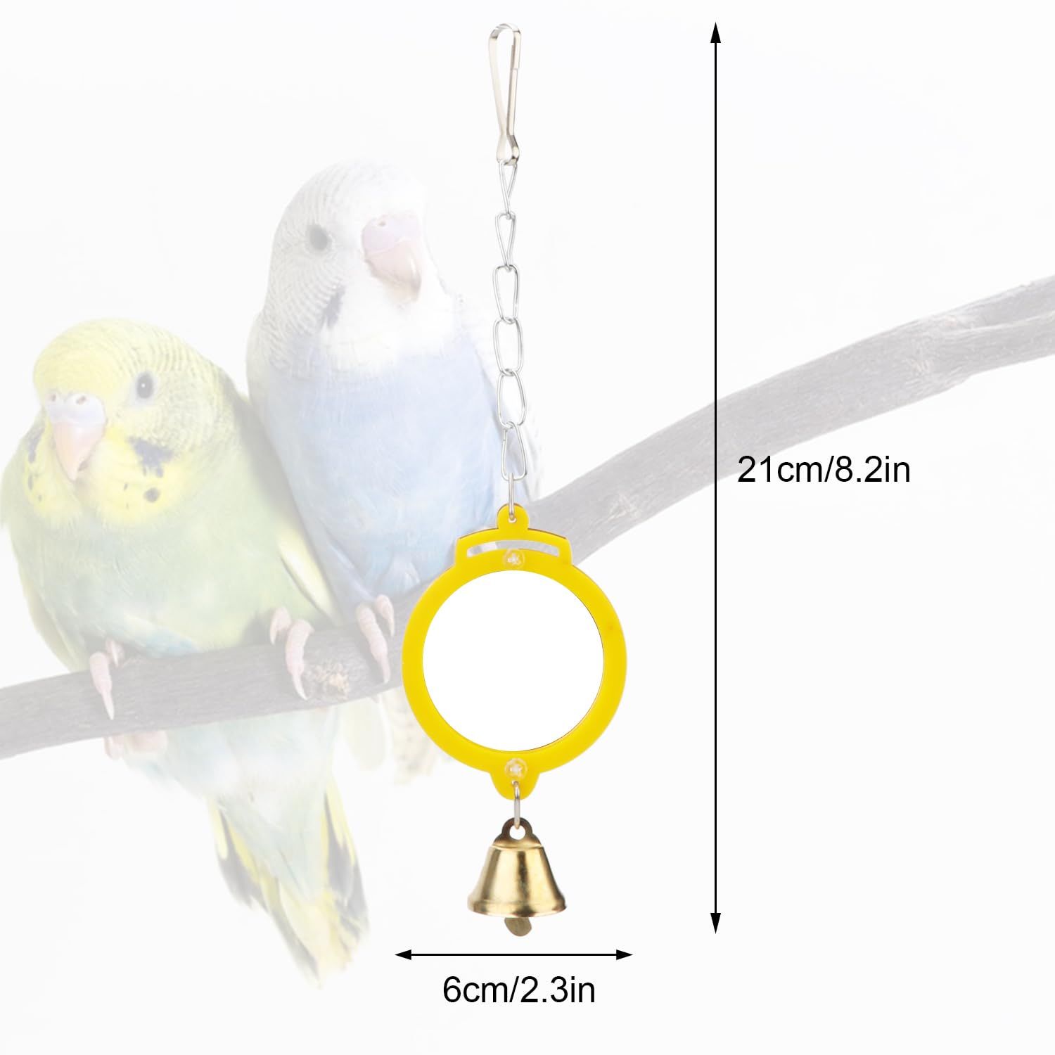 Hypeety Pet Bird Mirror with Bell Interactive Treat Puzzle Parrot Toy Bird Cage Mirror Small Bird Swing Chew Toys Fun Cage Accessories (Color Random) (Round Shape)