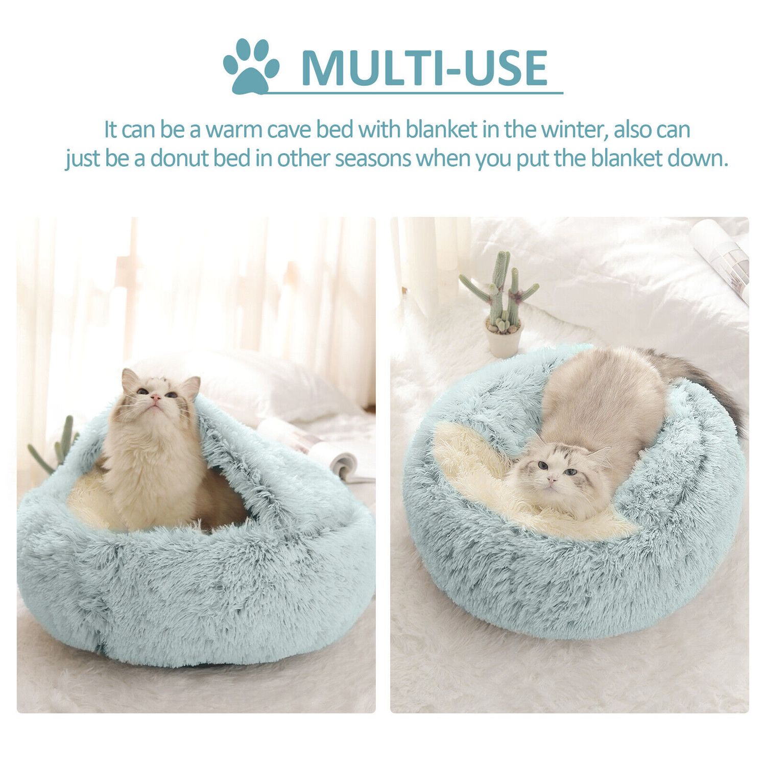 Cat Bed Cave Round Plush Fluffy Pet House Donut Self Warming Pet Dog Bed Kennel