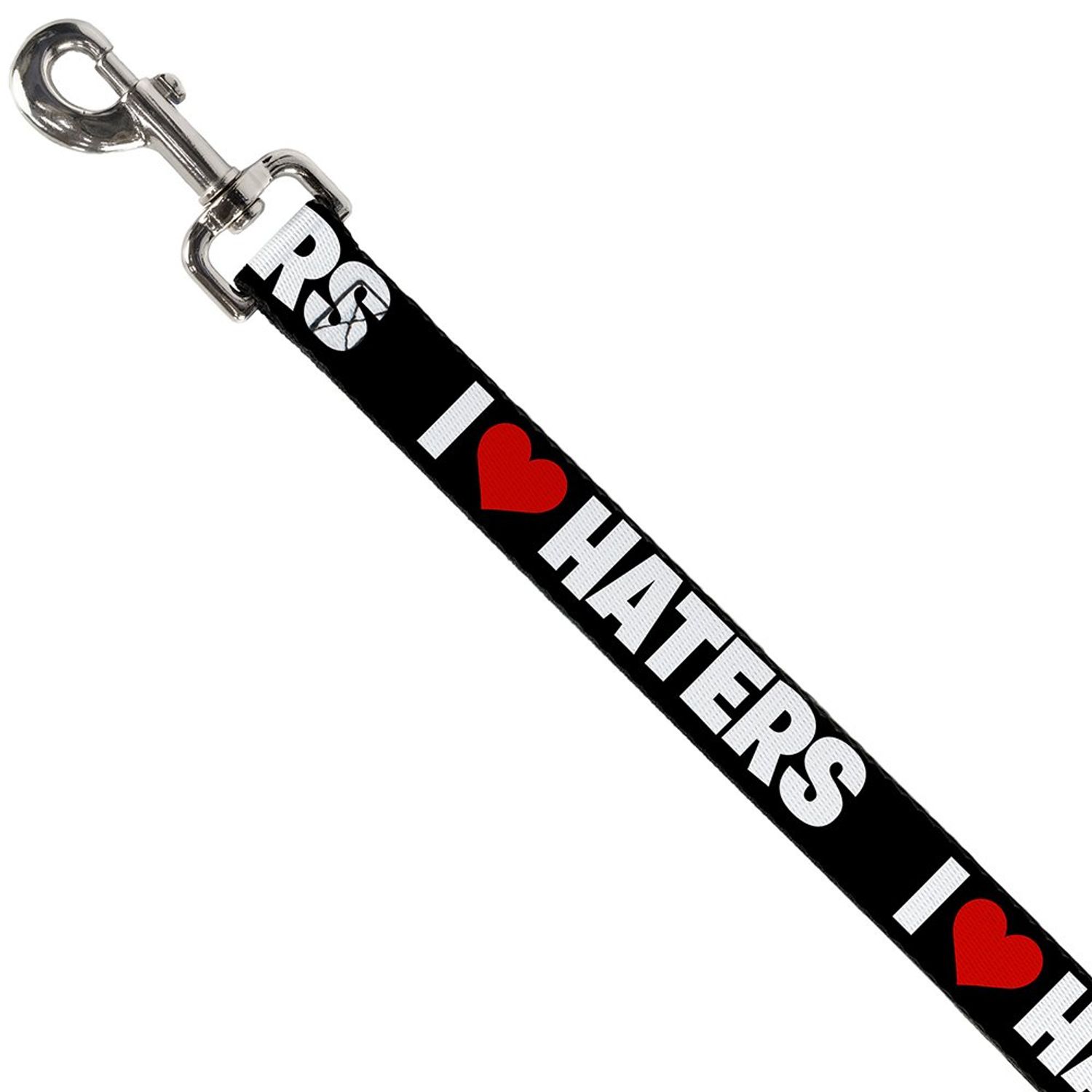 Buckle-Down Pet Leash - I "Heart" HATERS Black/White/Red - 6 Feet Long - 1" Wide
