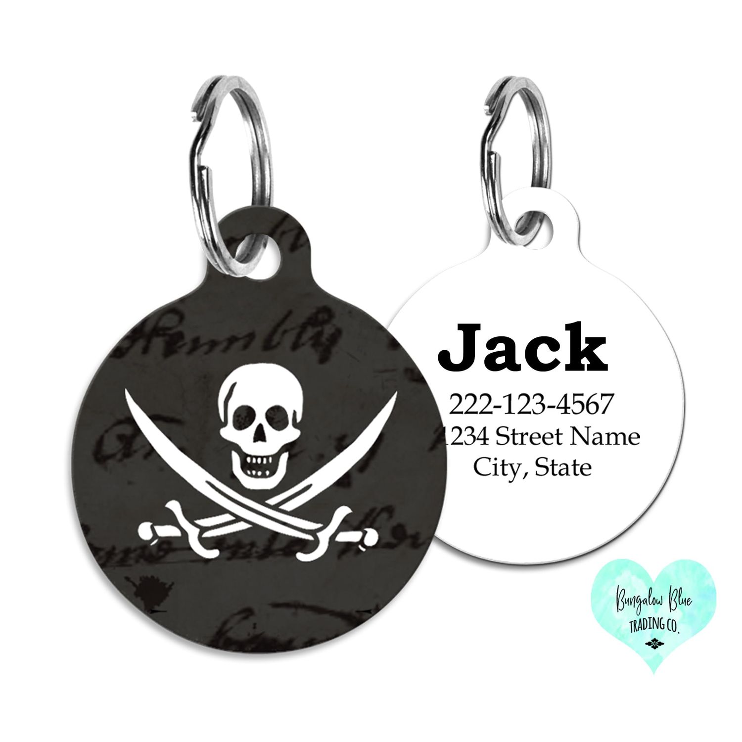 Pirate Flag Personalized Custom Pet ID Tag Nautical Charm for Cats and Dogs