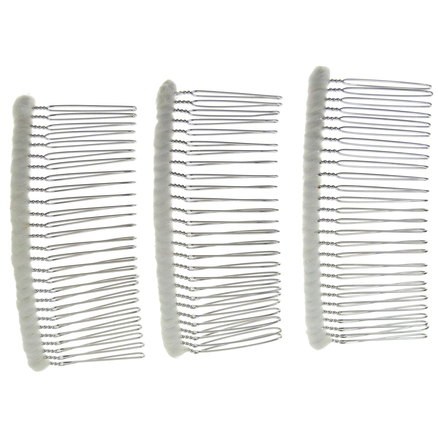 Enchanted Brides 27 Teeth Fancy DIY Tulle-Wrapped Metal Wire Hair Combs for Bridal Wedding Veil Combs(#C266x3) (Ivory)