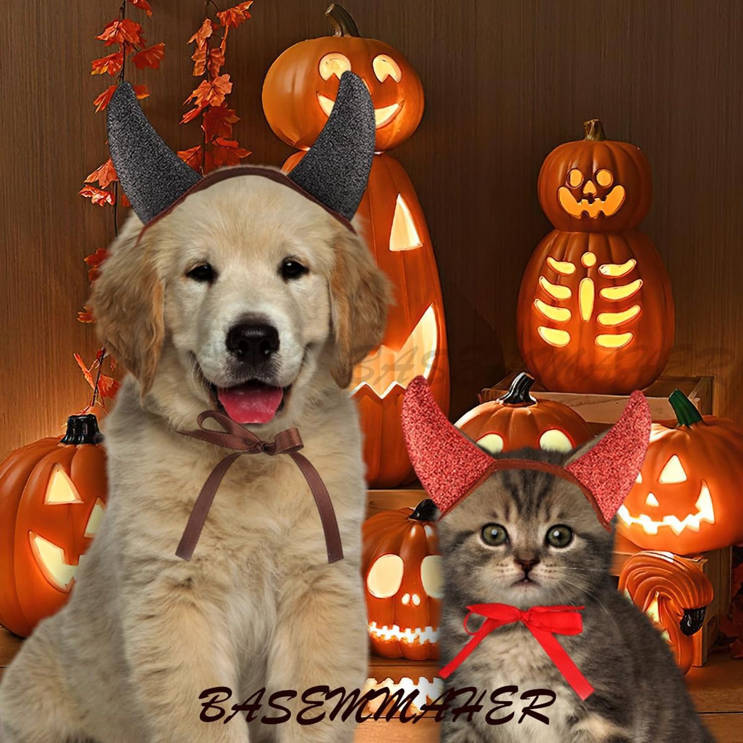 2Pcs Halloween Devil Horns Headband for Dogs Cats Cute Pet Costume Red Black Demon Horn Hat Cosplay Dress Up Hair Hoop Accessories for Kitten Puppy Halloween Holiday Party Supplies (S)