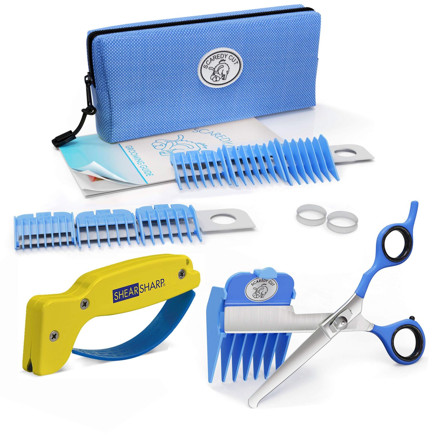 Scaredy Cut Silent Clipper + Sharpener Pet Grooming Kit, Blue, Right-Handed 17pc RH + Sharpener, Blue