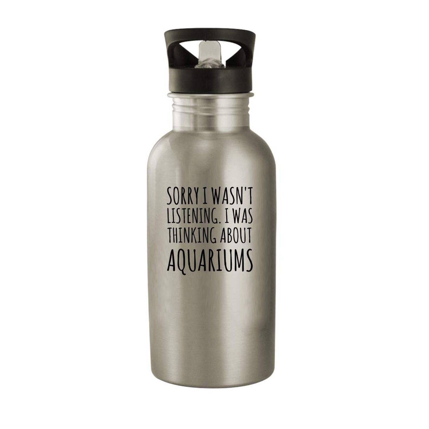 Make Your Mark Design Sorry I Was Thinking About Aquariums Funny 17oz Stainless Steel Water Bottle with Flip Top Straw, Silver