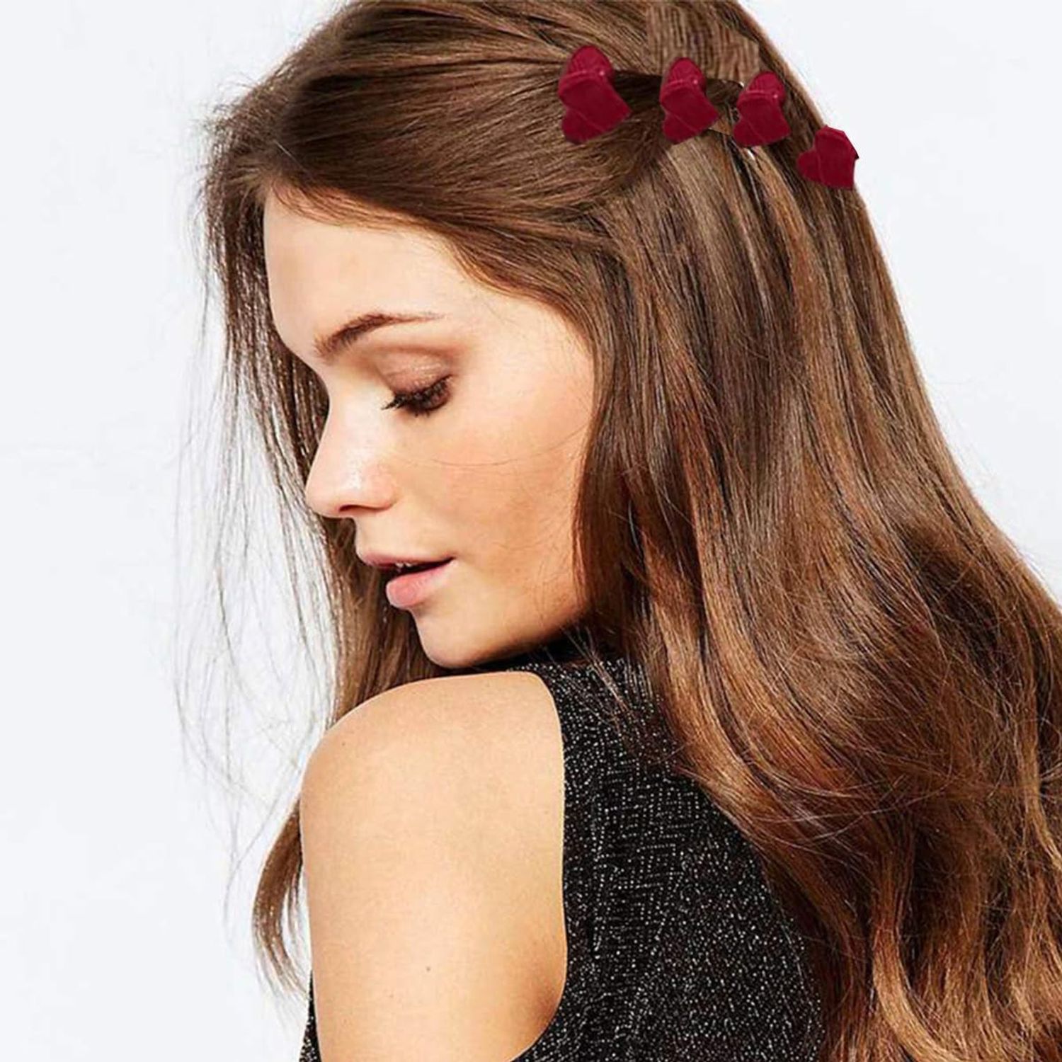 Mini Heart Hair Clips for Women Velour Heart Hair Claw Clips Black Red BWDCQMX Mini Cute Hair Accessories Clips for Hair Valentine's Day Hair Accessories for Women Girls（20 pcs）