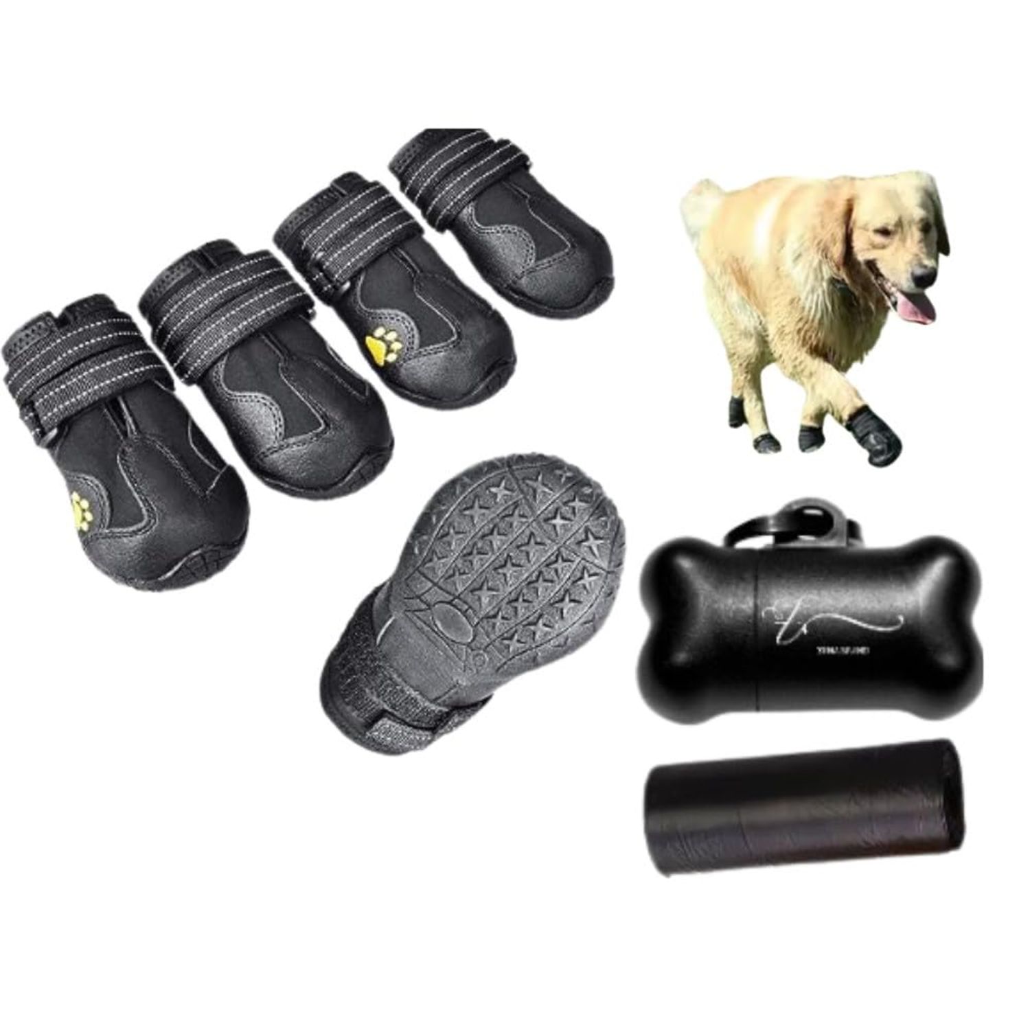 Zuna Brand Dog Shoes #3, 1.81in - 1.97in, Anti-Slip, Outdoor, Beach, Waterproof, Paw Protection, with 3 Dog Poop Bag Dispensers and Refills