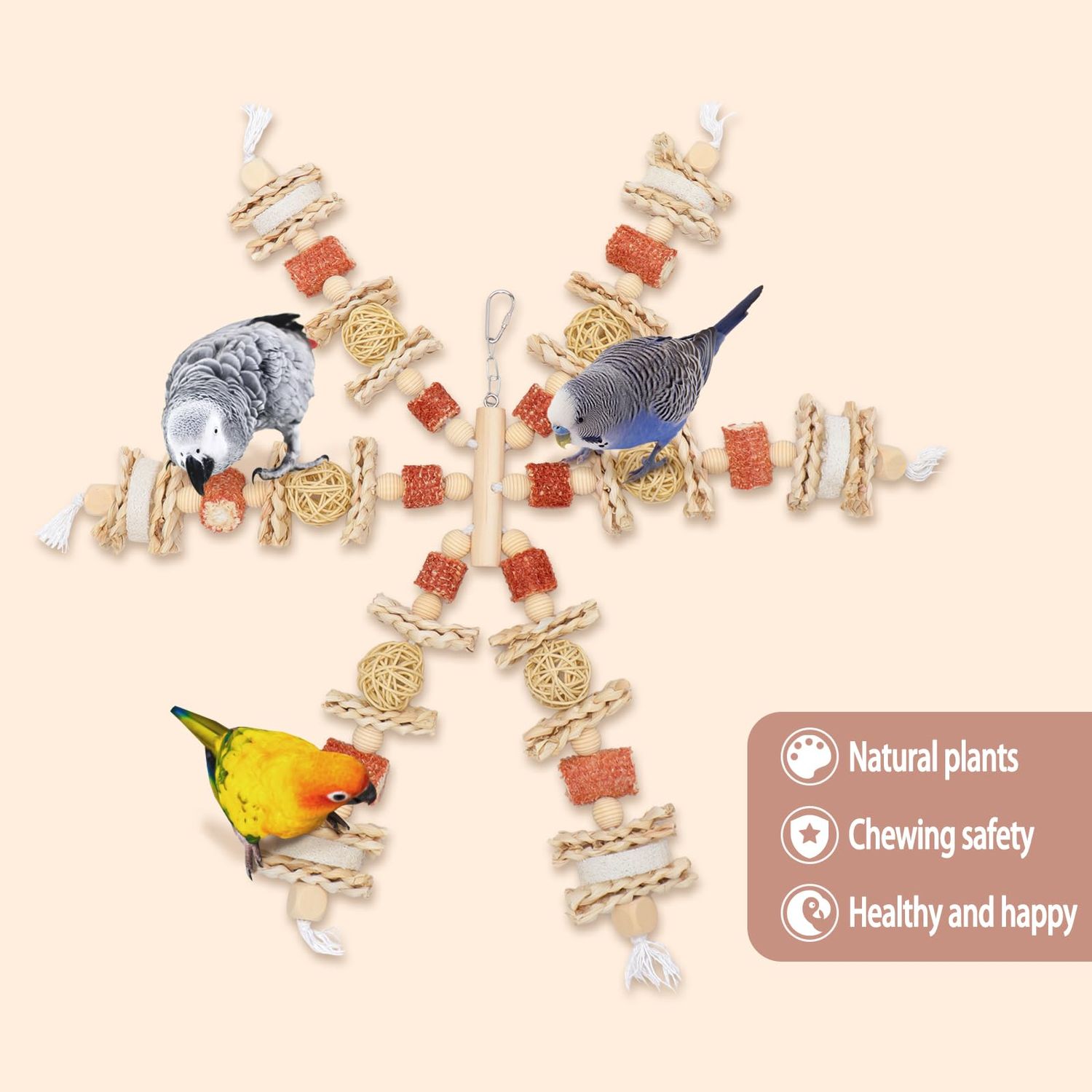 kencunay Bird Toys That is 17.5 Inches in Length, Parrot Toy Designed for Chewing Features Natural Corn cob and Loofah Slices, Can Be Hung in Large and Medium-Sized Parrot Cages