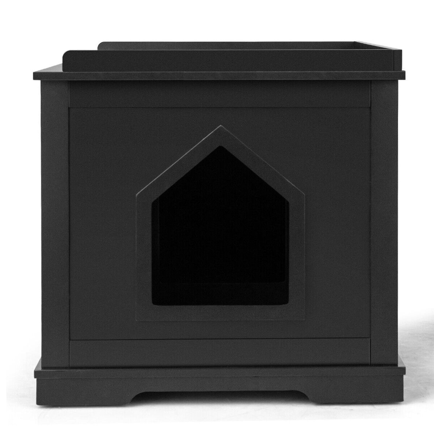 Costway Cat Litter Box Wooden Enclosure Pet House Washroom Storage Bench Black