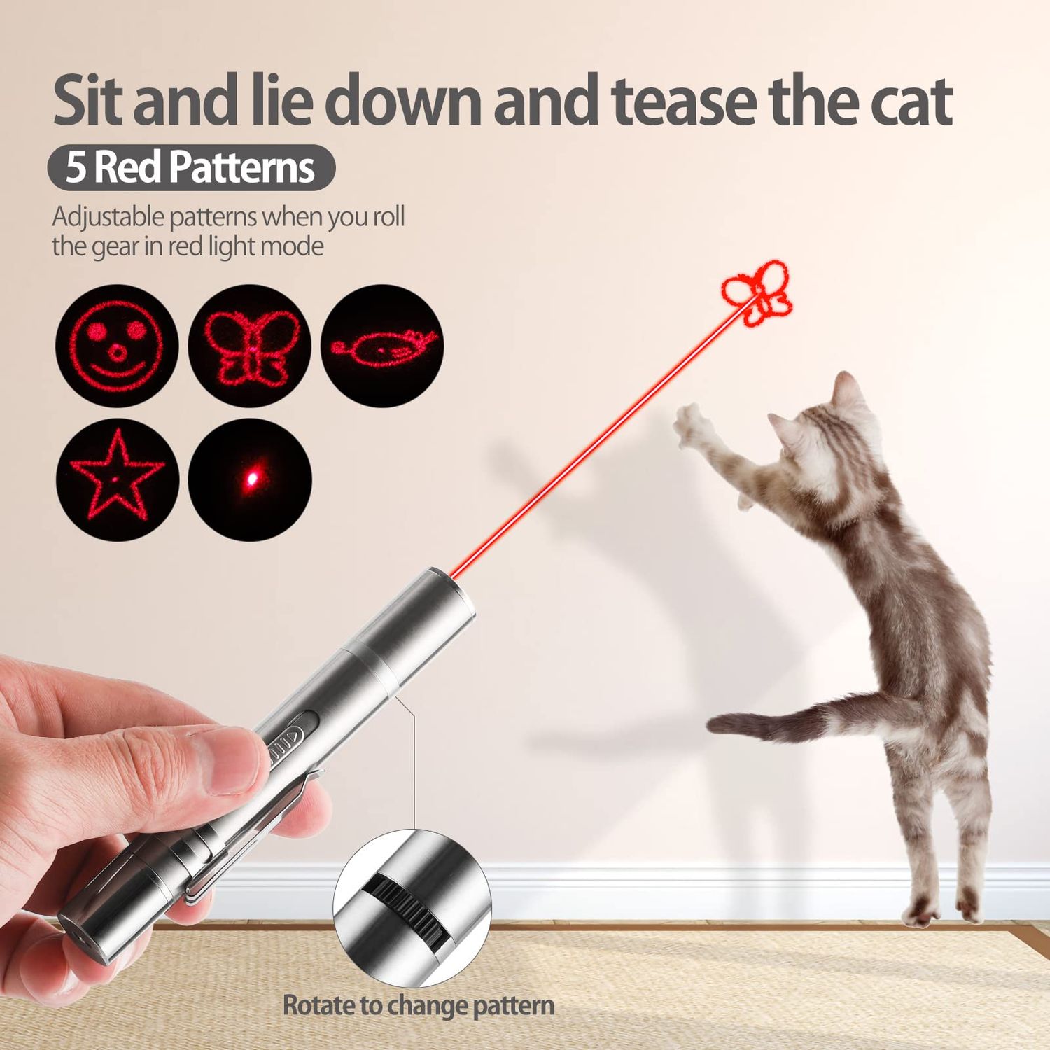 Zugesify Cat Toy, Interactive Toy with Red Dot LED Light Pointer, Long Range 3 Modes Projection Playpen for Kitten Interaction,Suitable for Cat Outdoor Pet Chasers Teasing Training Exercises(2 pcs)