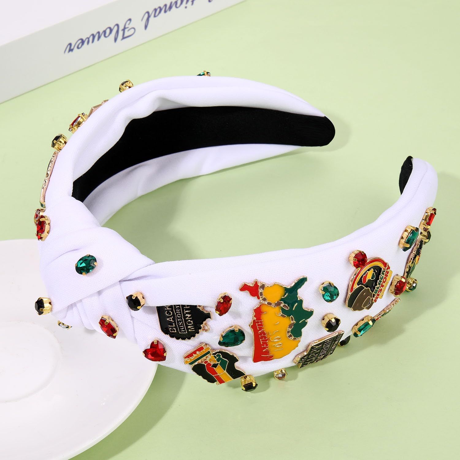 YAHPERN African Juneteenth Headbands for Women Black Women Queen Africa Map Headband Jeweled Rhinestone Wide Top Knot Headband Black History Month Headband African Accessories Outfits Gifts