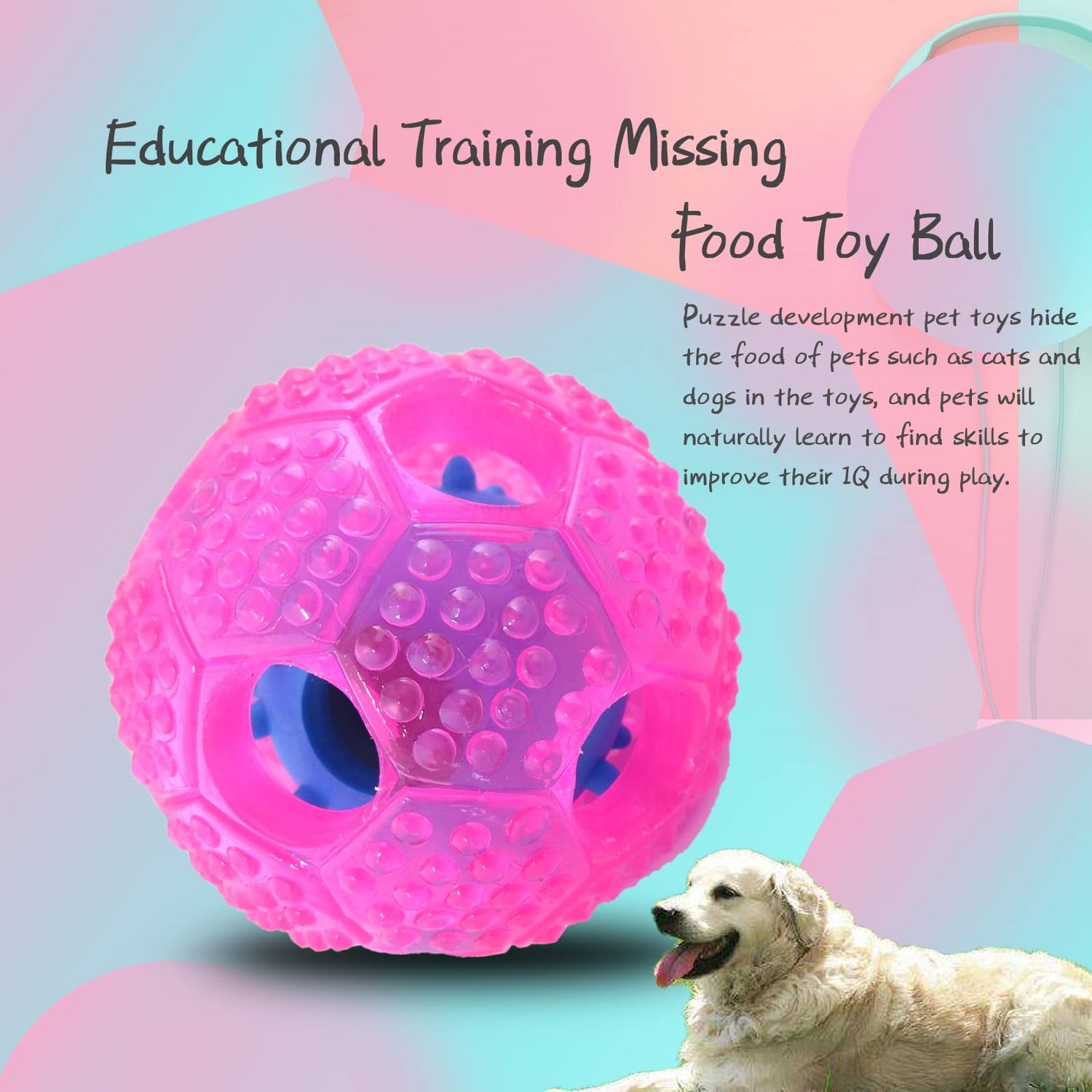 Eilin Dog Toy Balls Food Dispensing Interactive Puzzle Toy Ball Dog Chew Toys Balls Tough Durable Rubber Pet Ball for Small Medium Dogs IQ Training Teeth Cleaning (Pink)