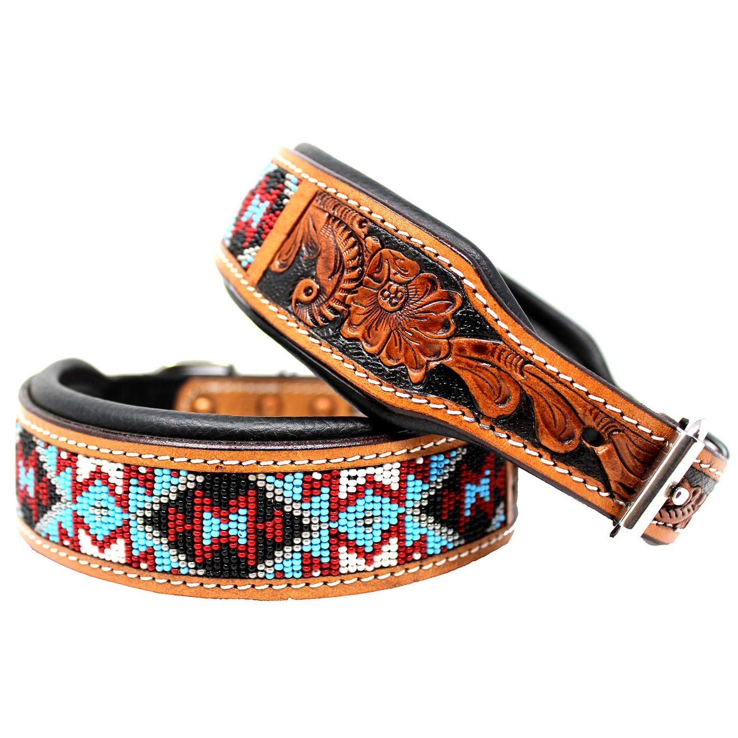 ProRider Large 21''- 25'' Amish Made 100% Cow Leather Hand Tooled Puppy Dog Collar 6064
