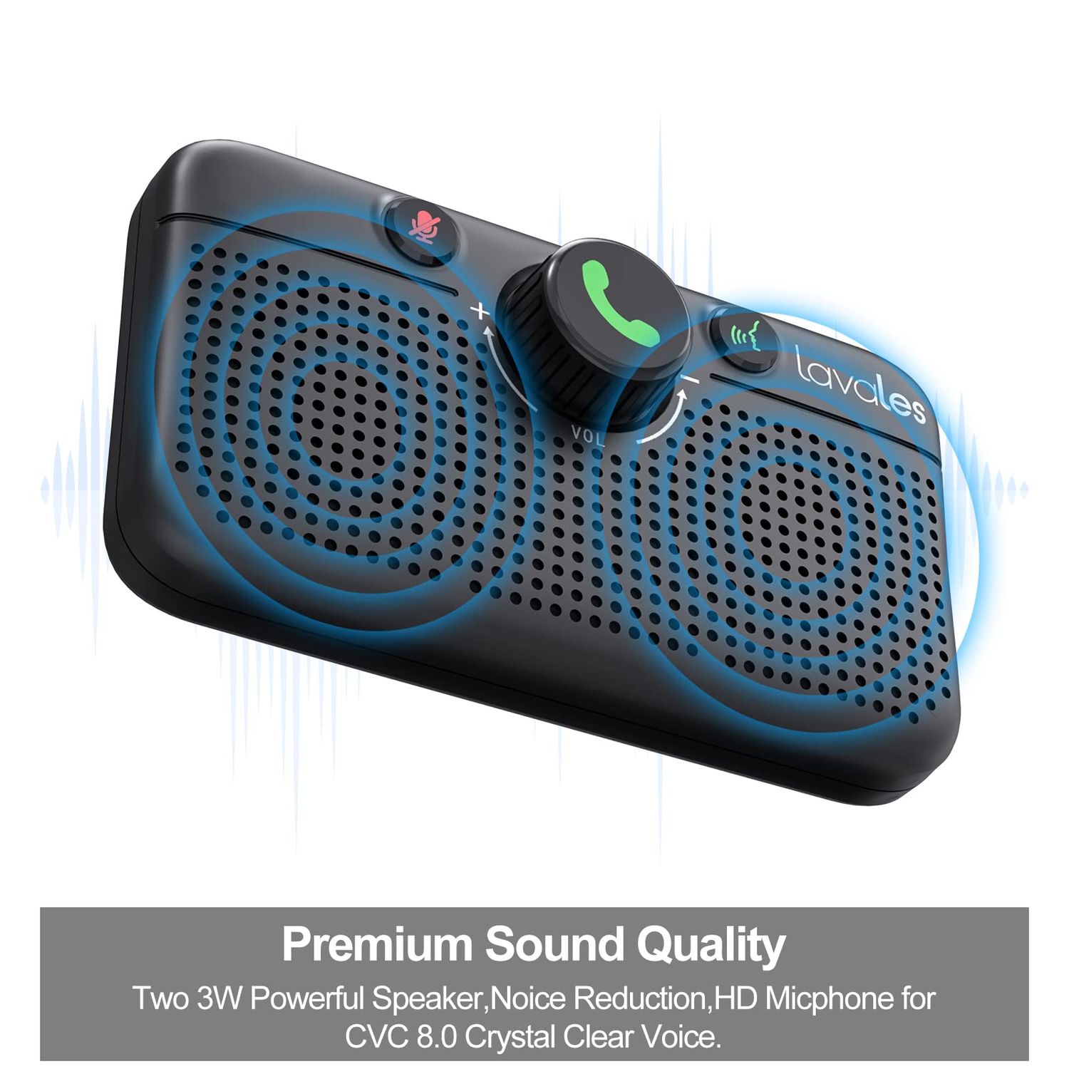 Lavales Car Bluetooth 5.3 Speaker, Handsfree Bluetooth Car kit for Cell Phone, Support Siri Google Voice Assistant/Motion AUTO ON, Car Phone Speakerphone with Visor Clip
