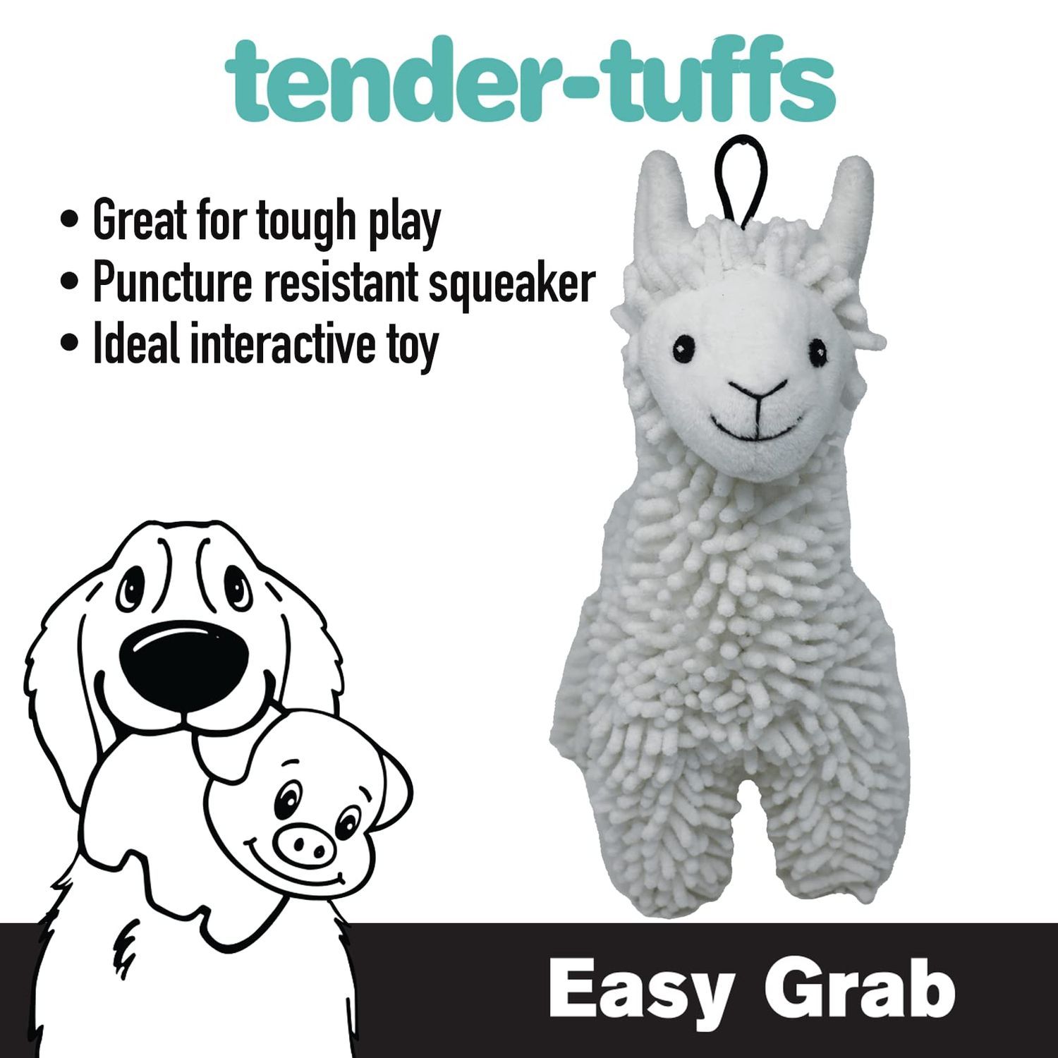 Snuggle Puppy Tender-Tuffs Easy Grab - Cute Plush Dog Toys - Stuffed Giavanna Llama with Tough Puncture Resistant Squeaker