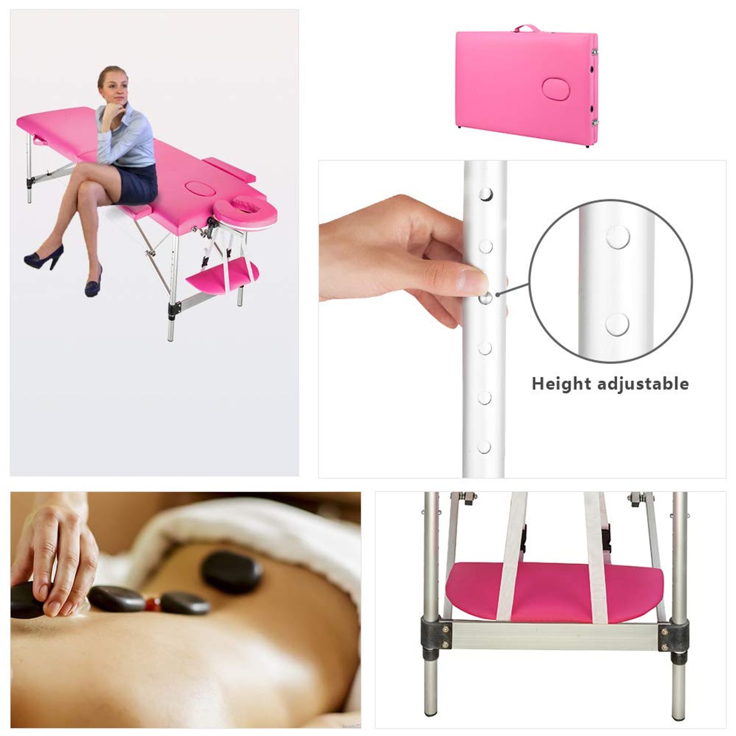 YYAO Massage Table 73 Inch Aluminum alloy Portable Height Adjustable 2 Fold Professional Massage Bed W/Carry Case Spa Bed Beauty Salon Bed