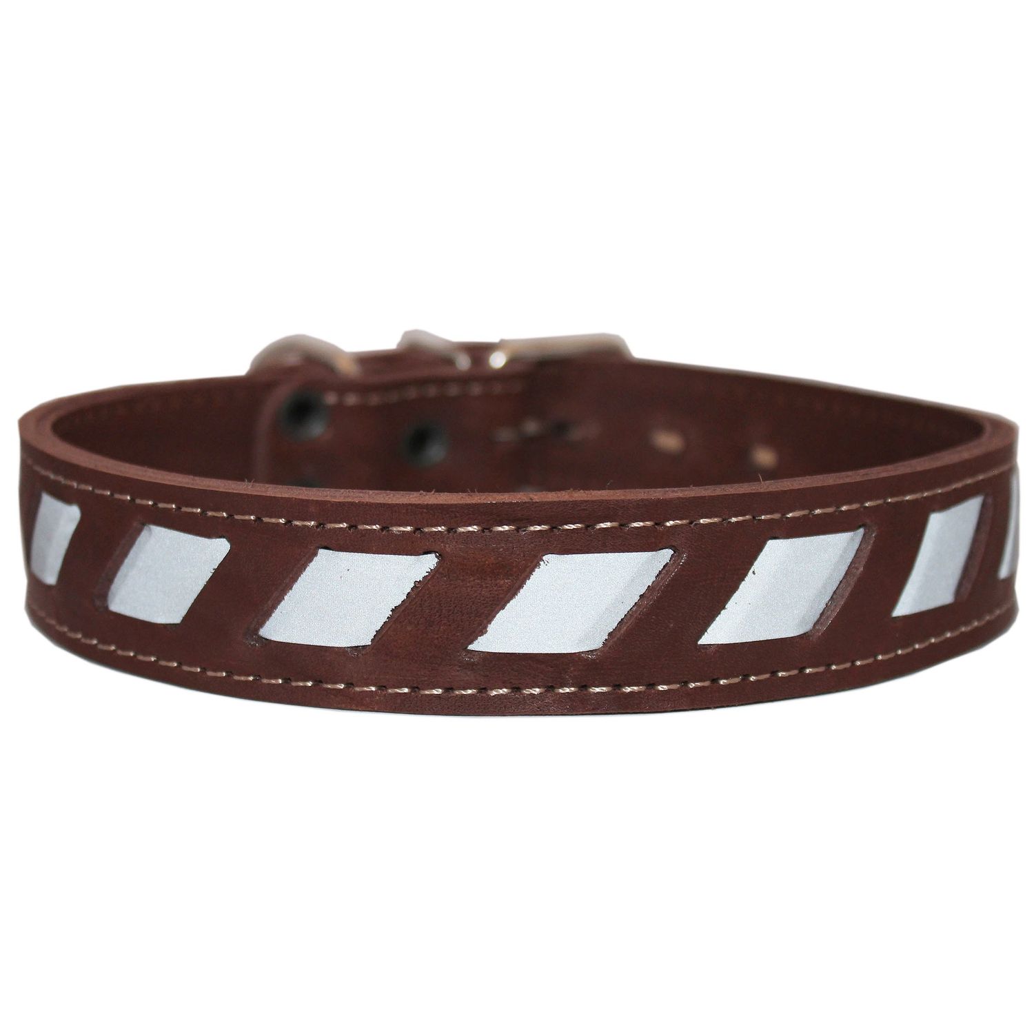 Dogs My Love Genuine Leather Reflective Dog Collar 26"x1.5" Brown Fits 18"-23" Neck
