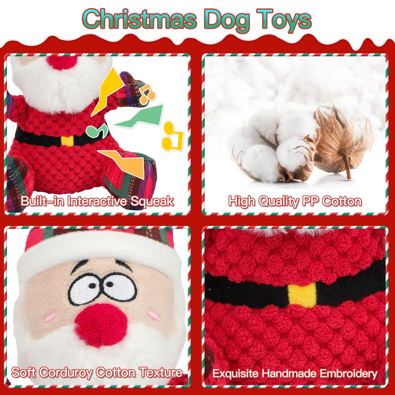 YUEPET Christmas Dog Squeaky Toys, Plush Dog Toys for Cleaning Teeth, Funny Santa Interactive Dog Toys Suitable for Puppies Small Medium Dogs