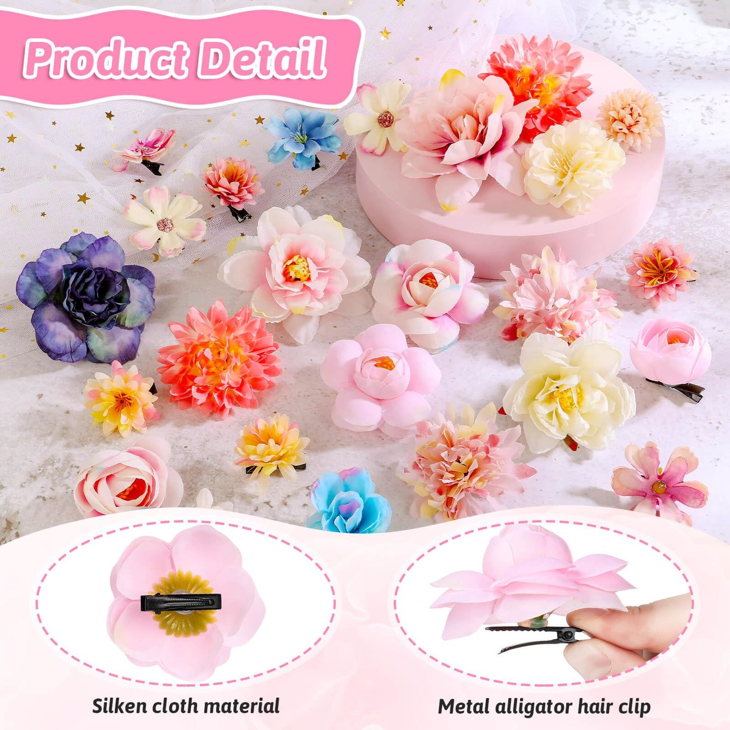 Thrilez 26 Pieces Flower Hair Clips Flower Hair Barrettes for Women, Flower Hair Accessories Hawaiian Boho Hairclip for Girls, Silk Flower Hair Clips for Beach Party Bridal Wedding Event Decor