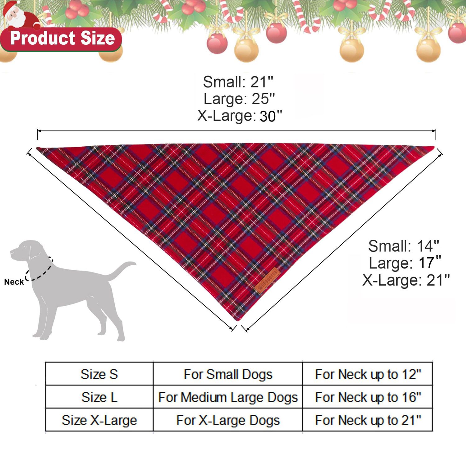 ADOGGYGO Christmas Dog Bandana 2 Pack, Stylish Plaid Dog Scarf, Premium Cotton Fabric, Multiple Sizes Offered, Christmas Bandanas for Medium Large Dogs Pets (Large, Christmas)