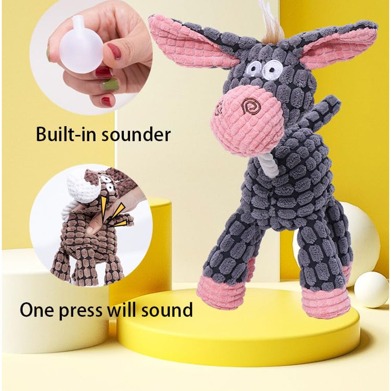 Feill Plush ChewToys with Squeakers, Cute Soft Dog Toys for Teeth Cleaning, for Indoor Puppies and Senior Pups, Plush No Mess Chew and Play (Brown Dog)