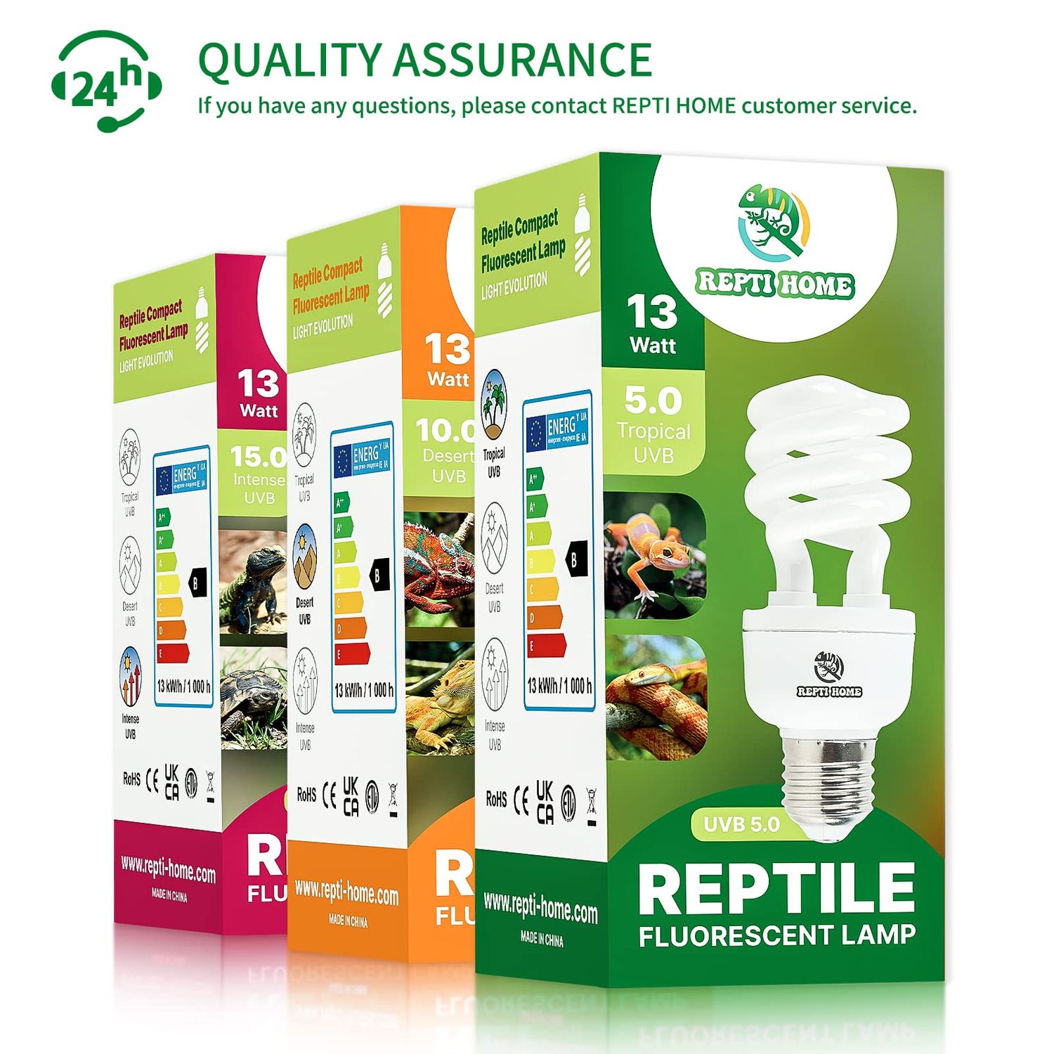 REPTI HOME UVB Reptile Light 5.0, 13W Tropical and Sub-Tropical UVA UVB Bulb for Reptiles, Tropical Terrarium Compact Fluorescent Lamp, Reptile UVB Light Bulb for Chameleons, Iguanas and Turtles