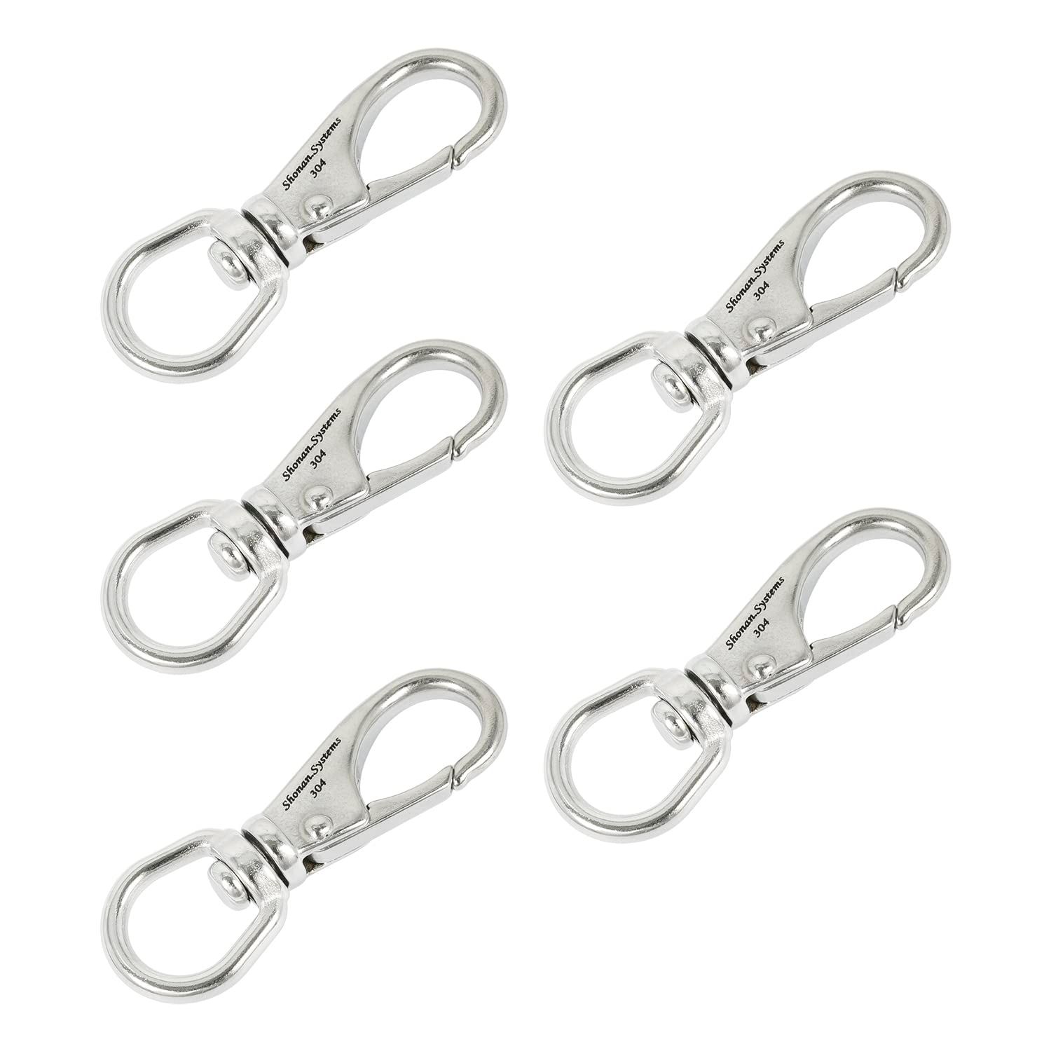 SHONAN 2.7 Inch Swivel Snap Hooks, 5 Pack Small Stainless Steel Spring Clips, Flag Pole Clips, Scuba Diving Clips Spring Hooks for Dog leashes, Keychains, Bird Feeders, Pet Chains and More